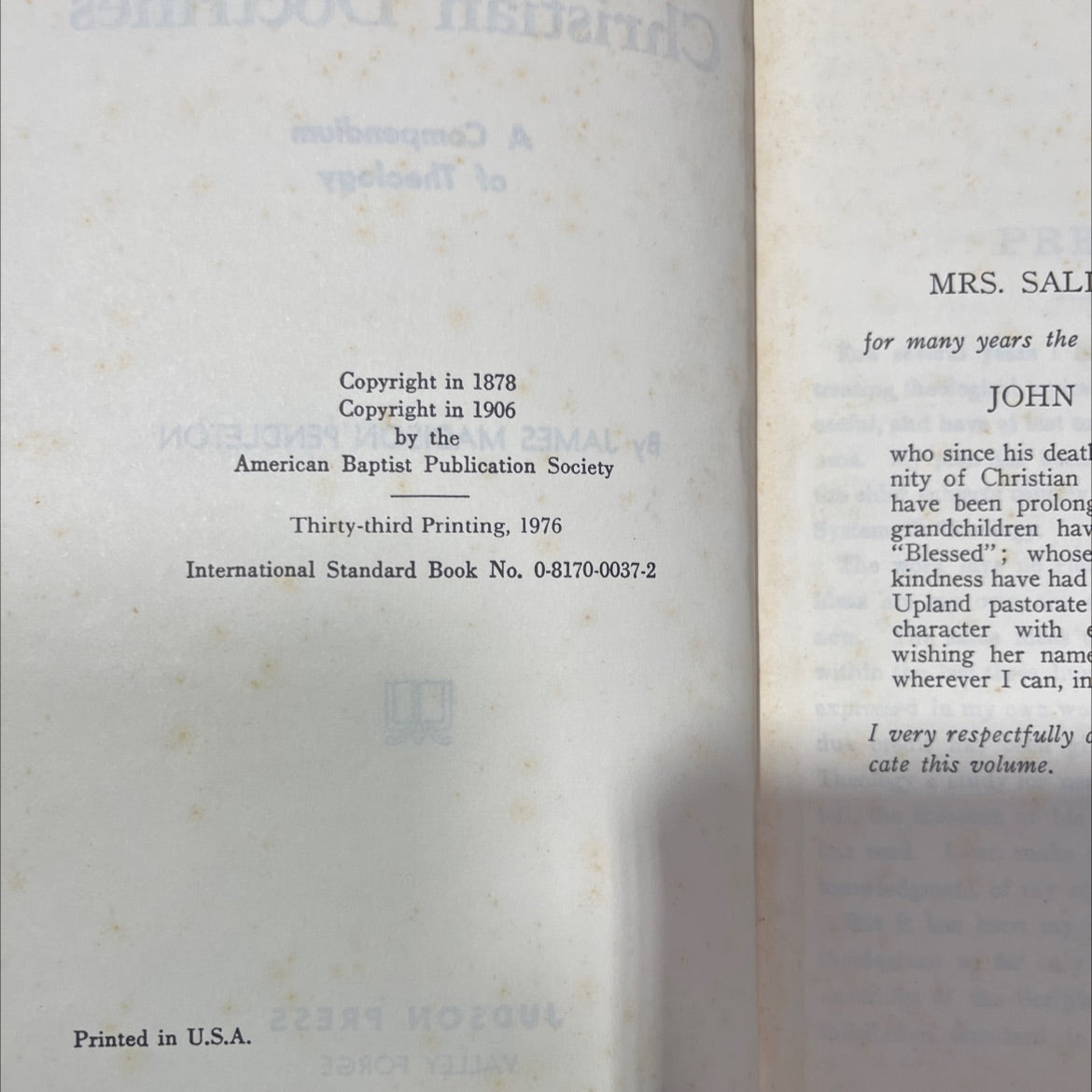 christian doctrines a compendium of theology book, by james madison pendleton, 1976 Hardcover image 3