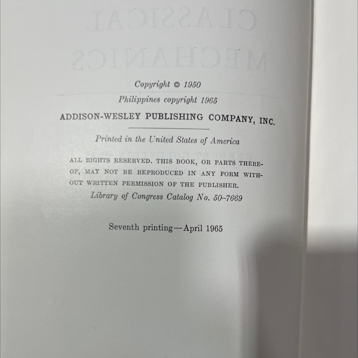 classical mechanics book, by herbert goldstein, 1965 Hardcover image 3