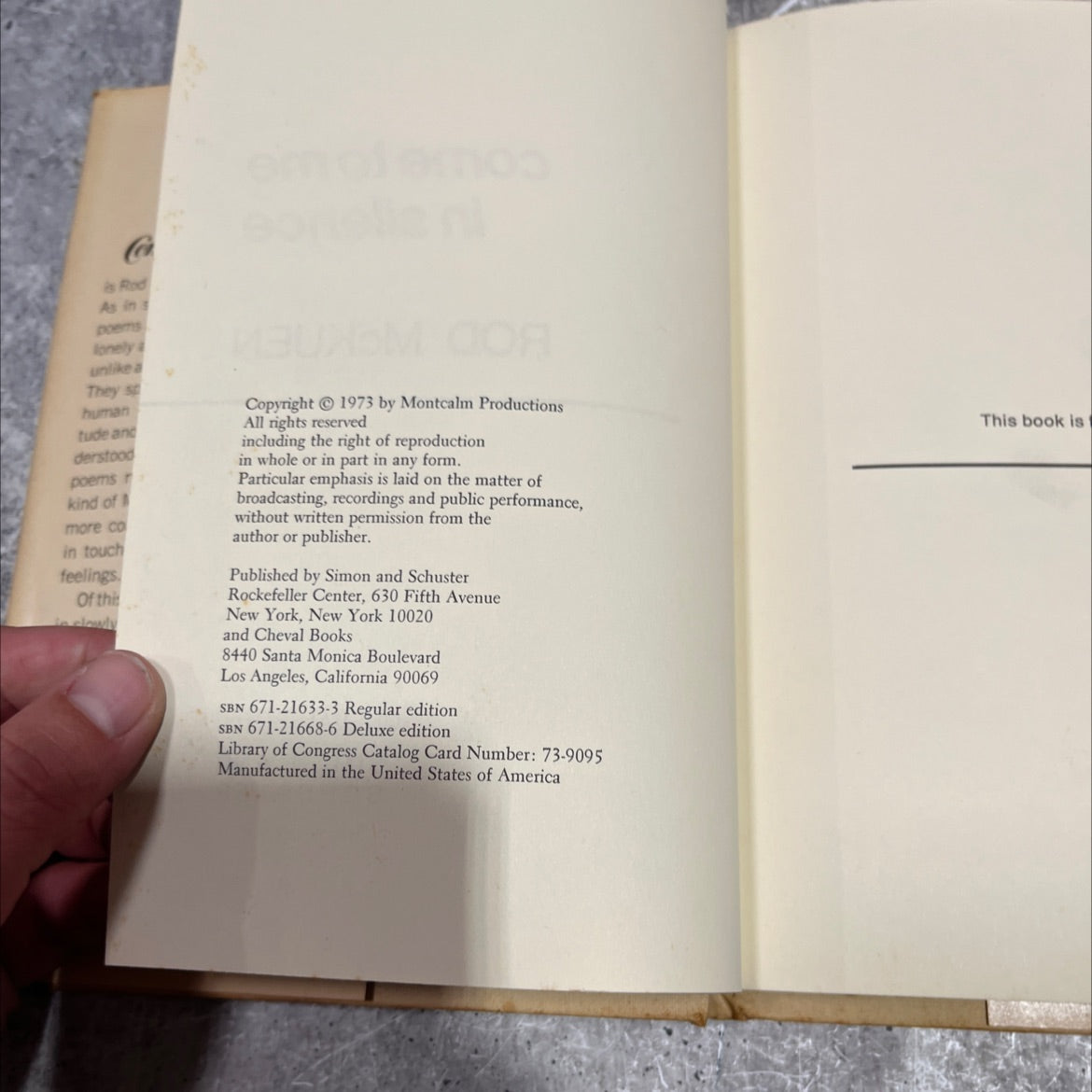 come to me in silence book, by Rod McKuen, 1973 Hardcover image 3