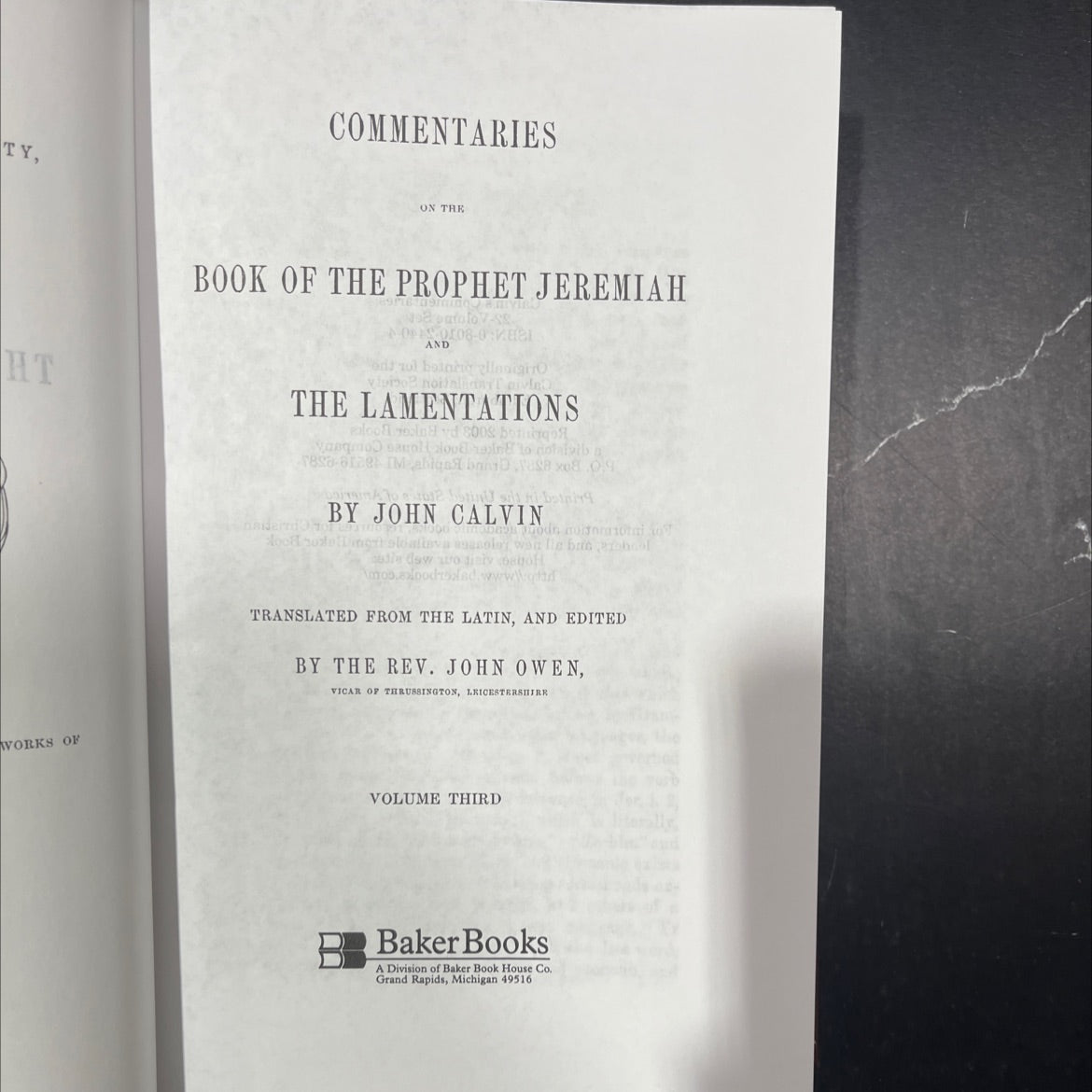 commentaries on the book of the prophet jeremiah and the lamentations book, by john calvin, 2003 Hardcover image 2