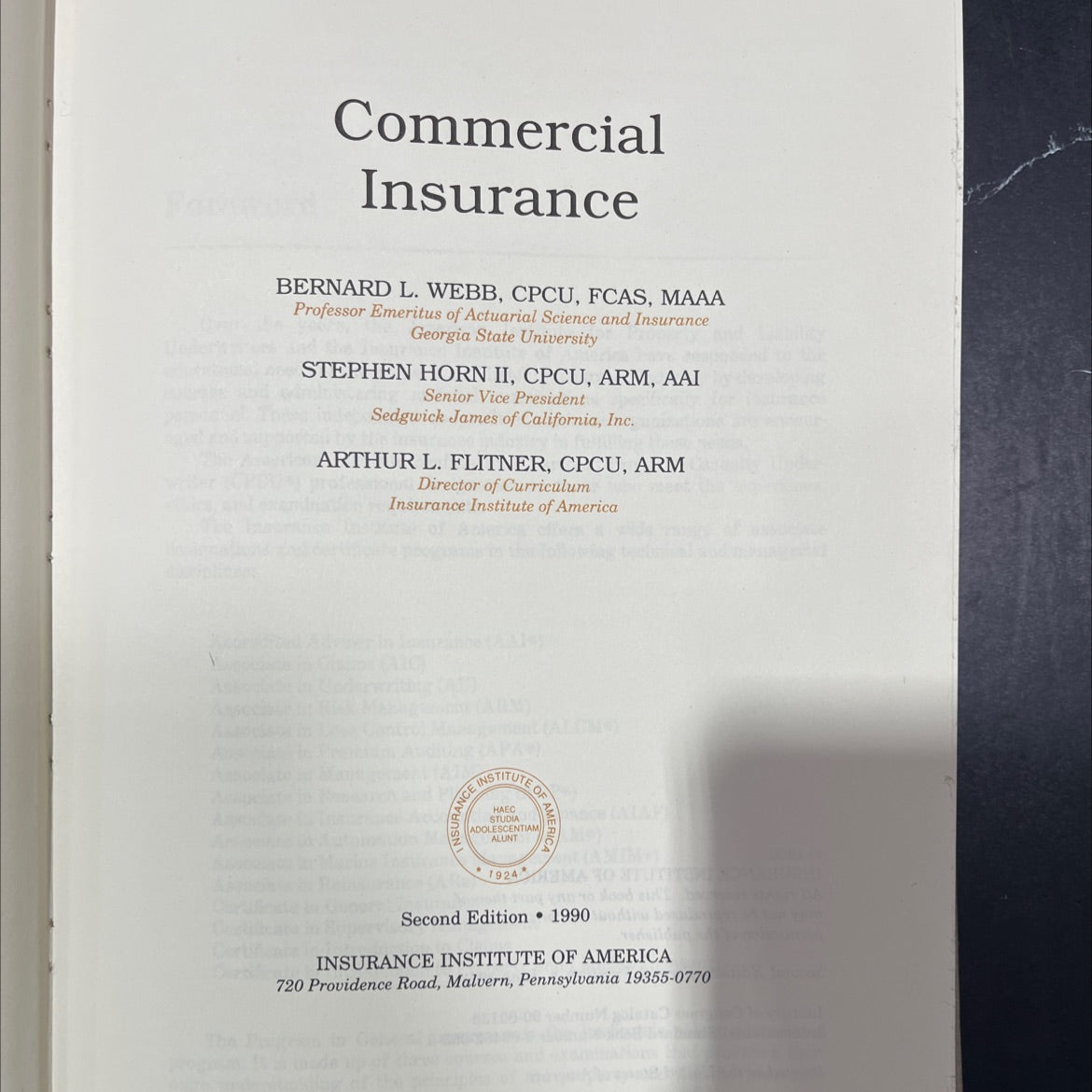 commercial insurance book, by bernard l. webb, stephen horn ii, arthur l. flitner, 1990 Hardcover image 2