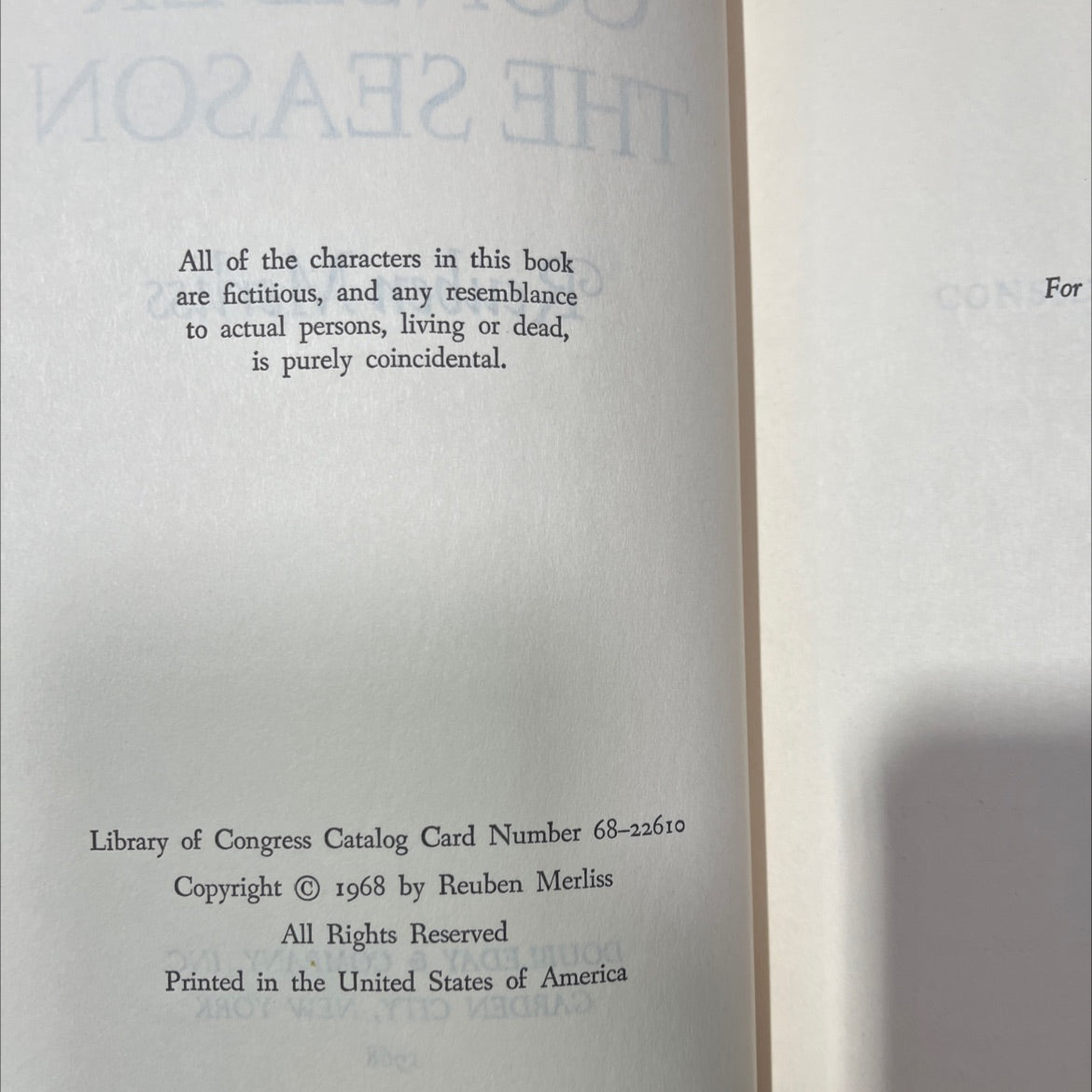 consider the season book, by Reuben Merliss, 1968 Hardcover image 3