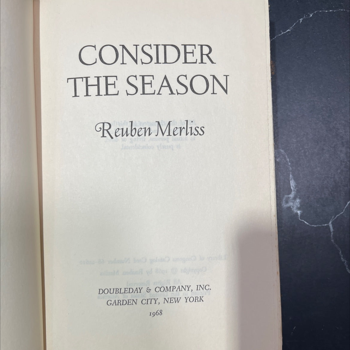 consider the season book, by Reuben Merliss, 1968 Hardcover image 2