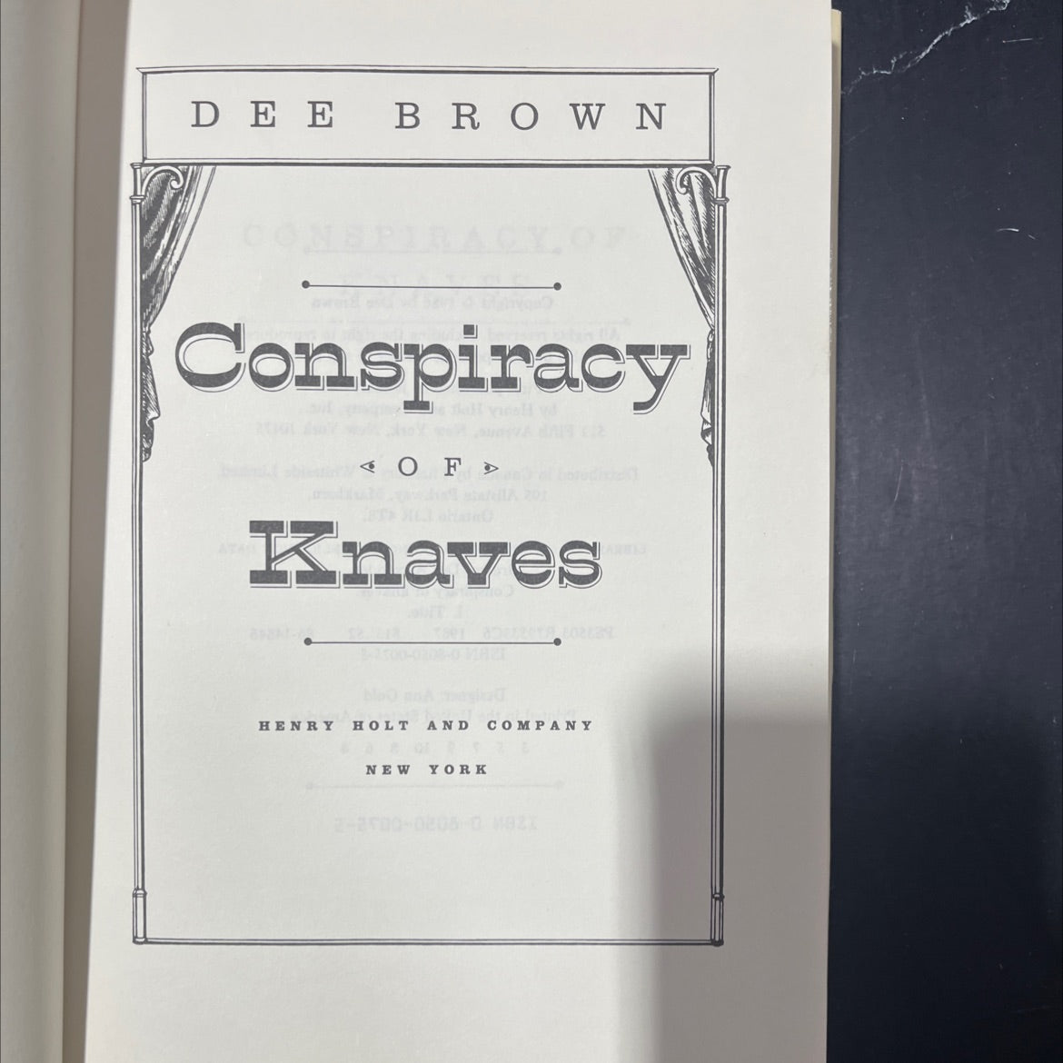 conspiracy of knaves book, by Dee Brown, 1987 Hardcover image 2