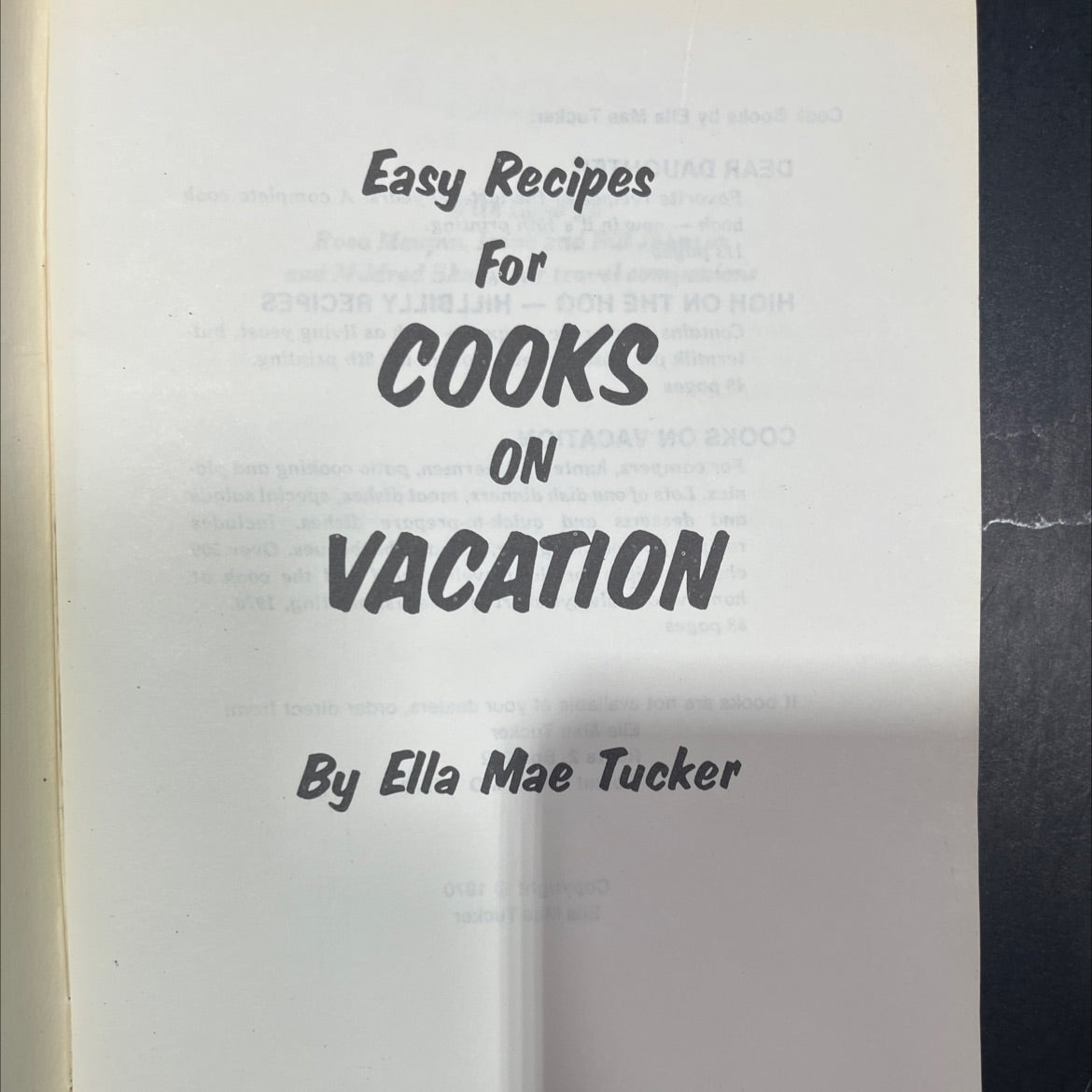 cooks on vacation book, by Ella Mae Tucker, 1970 Paperback image 2