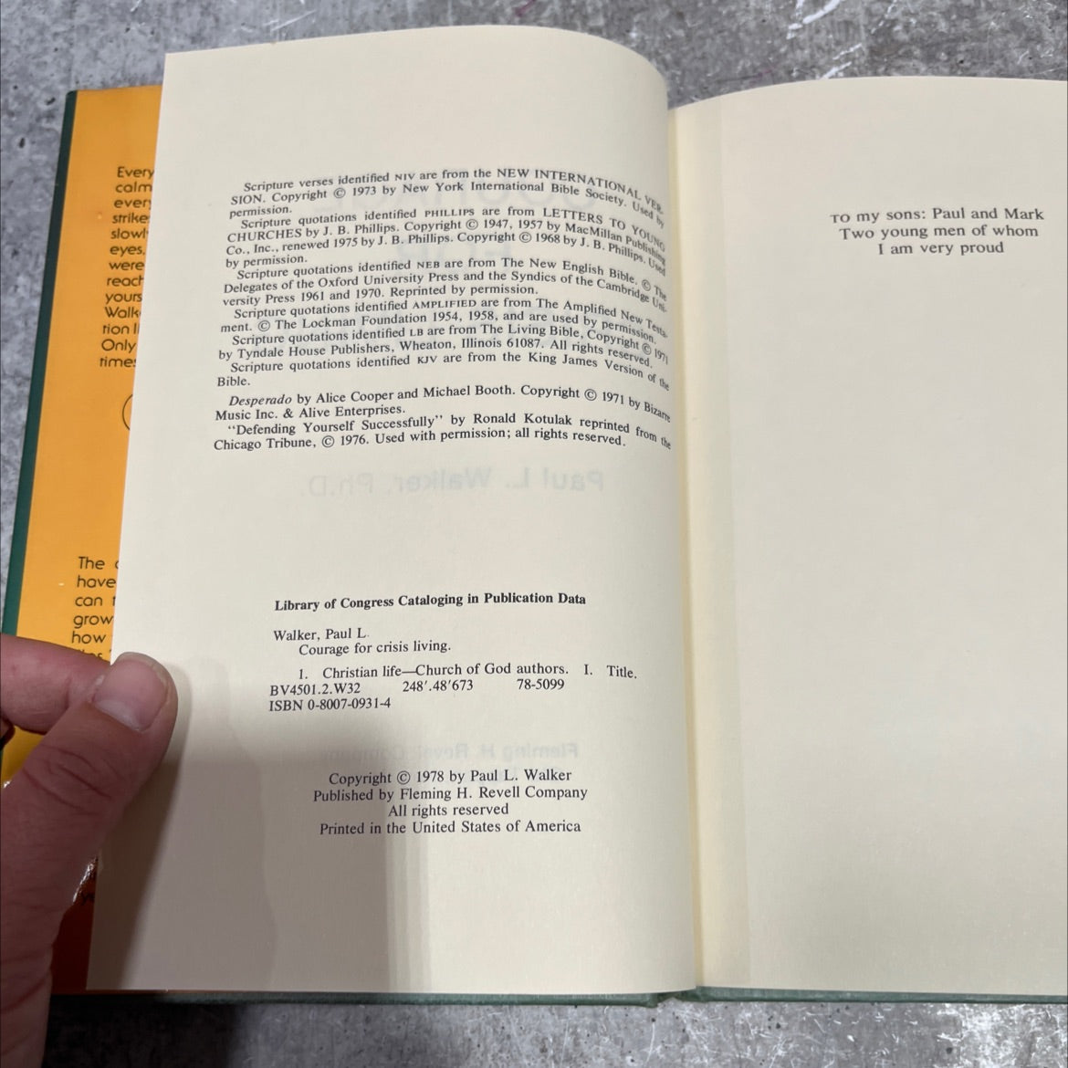 courage for crisis living book, by Paul L. Walker, Ph.D., 1978 Hardcover image 3