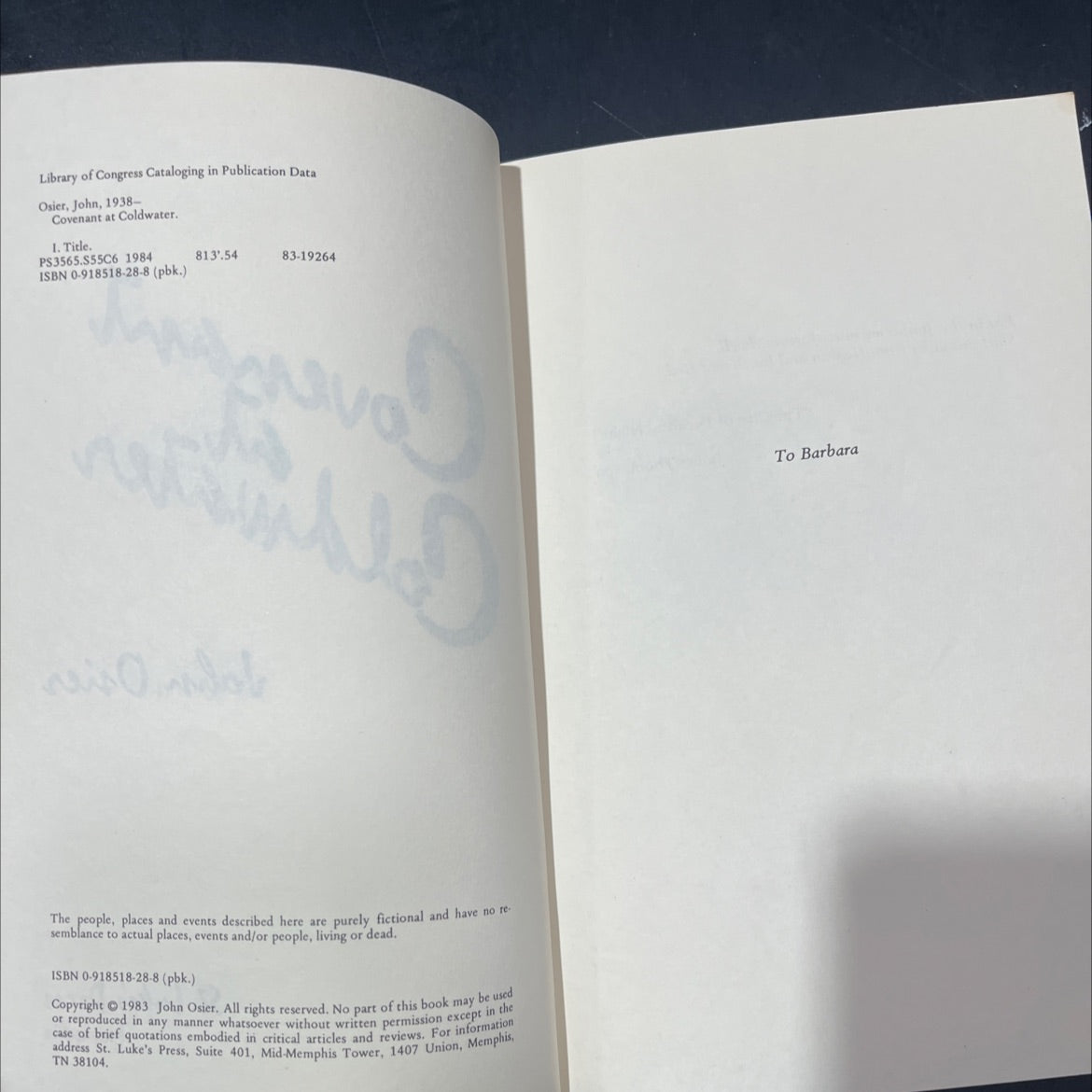 covenant at coldwater book, by John Osier, 1984 Paperback image 3
