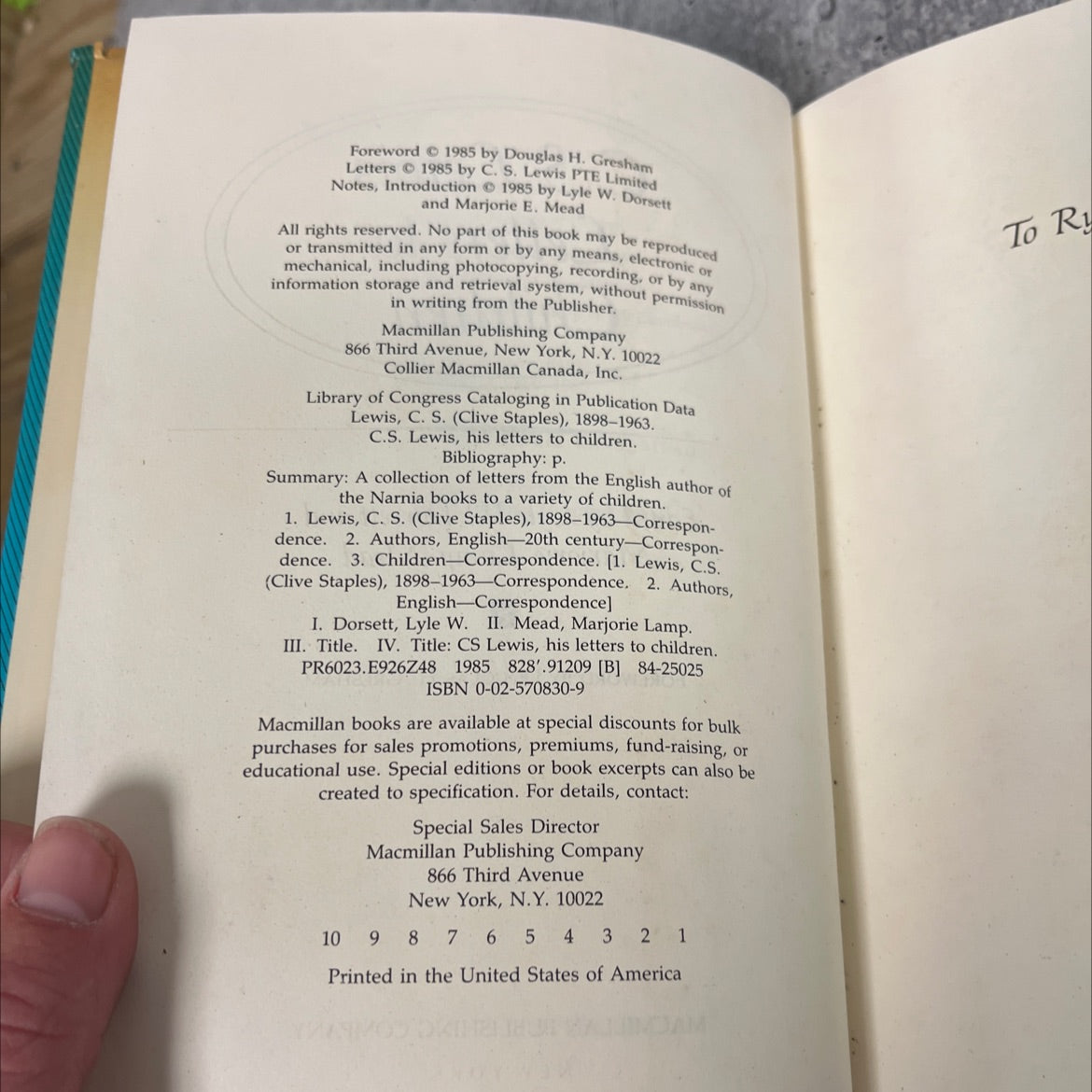 cs lewis, his letters to children book, by c. s. lewis, 1985 Hardcover image 3