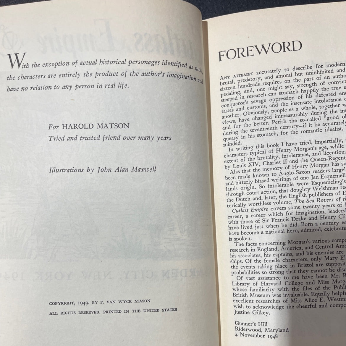 cutlass empire book, by f. van wyck mason, 1949 Hardcover image 3