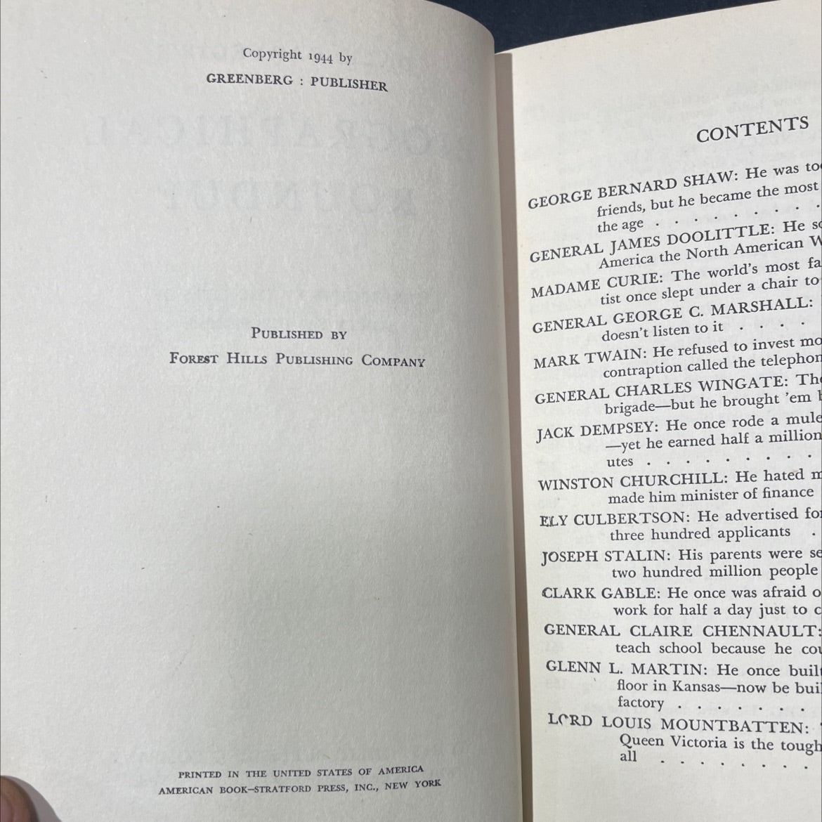 SIGNED dale carnegie's biographical roundup highlights in the lives of forty famous people book, by dale carnegie, 1944 image 3