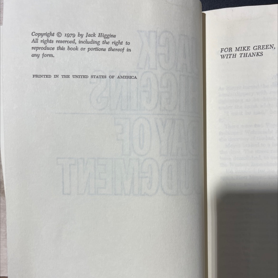 day of judgment book, by Jack Higgins, 1979 Hardcover image 3