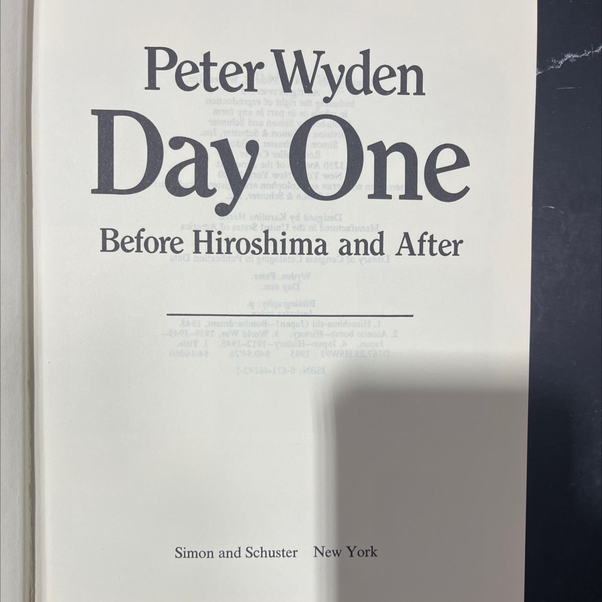 day one book, by Peter H. Wyden, 1984 Hardcover image 2