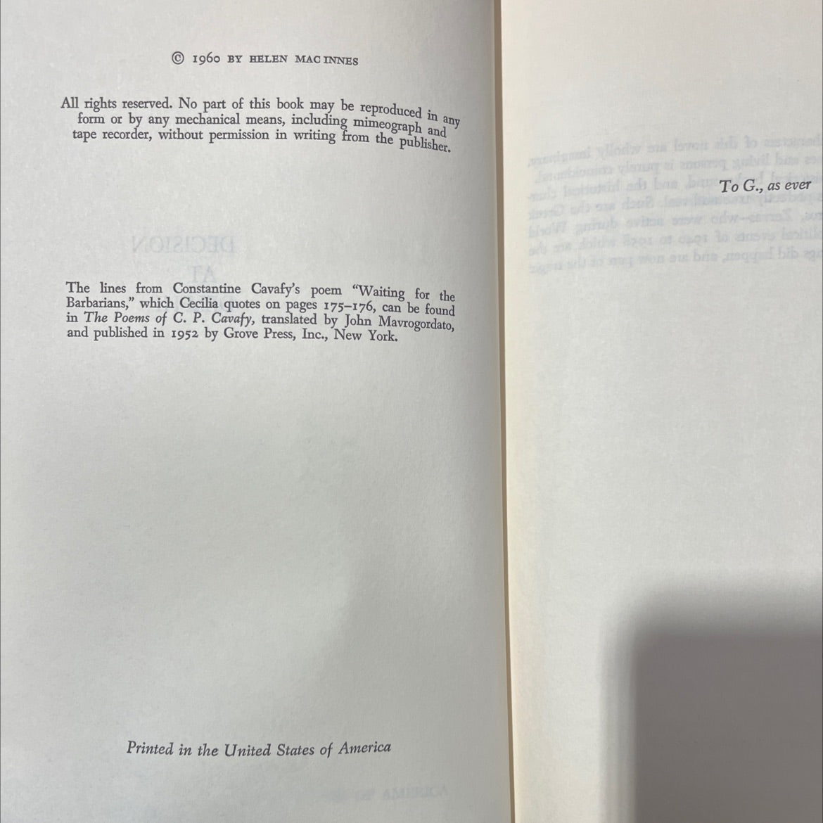 deadly decisions decision at delphi the venetian affair book, by helen macinnes, 1960 Hardcover image 3