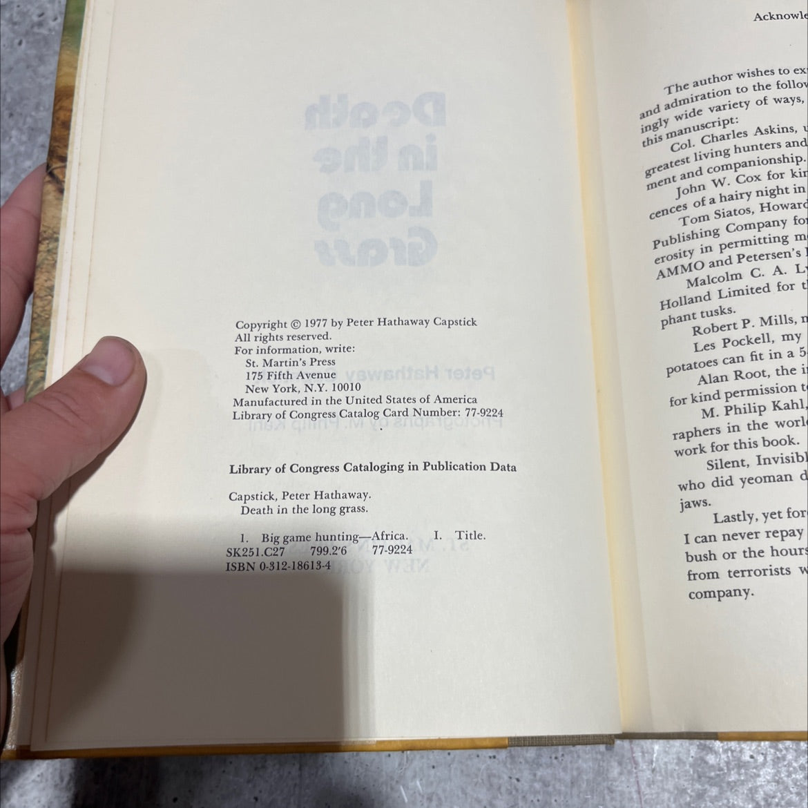 death in the long grass book, by peter hathaway capstick, 1977 Hardcover image 3