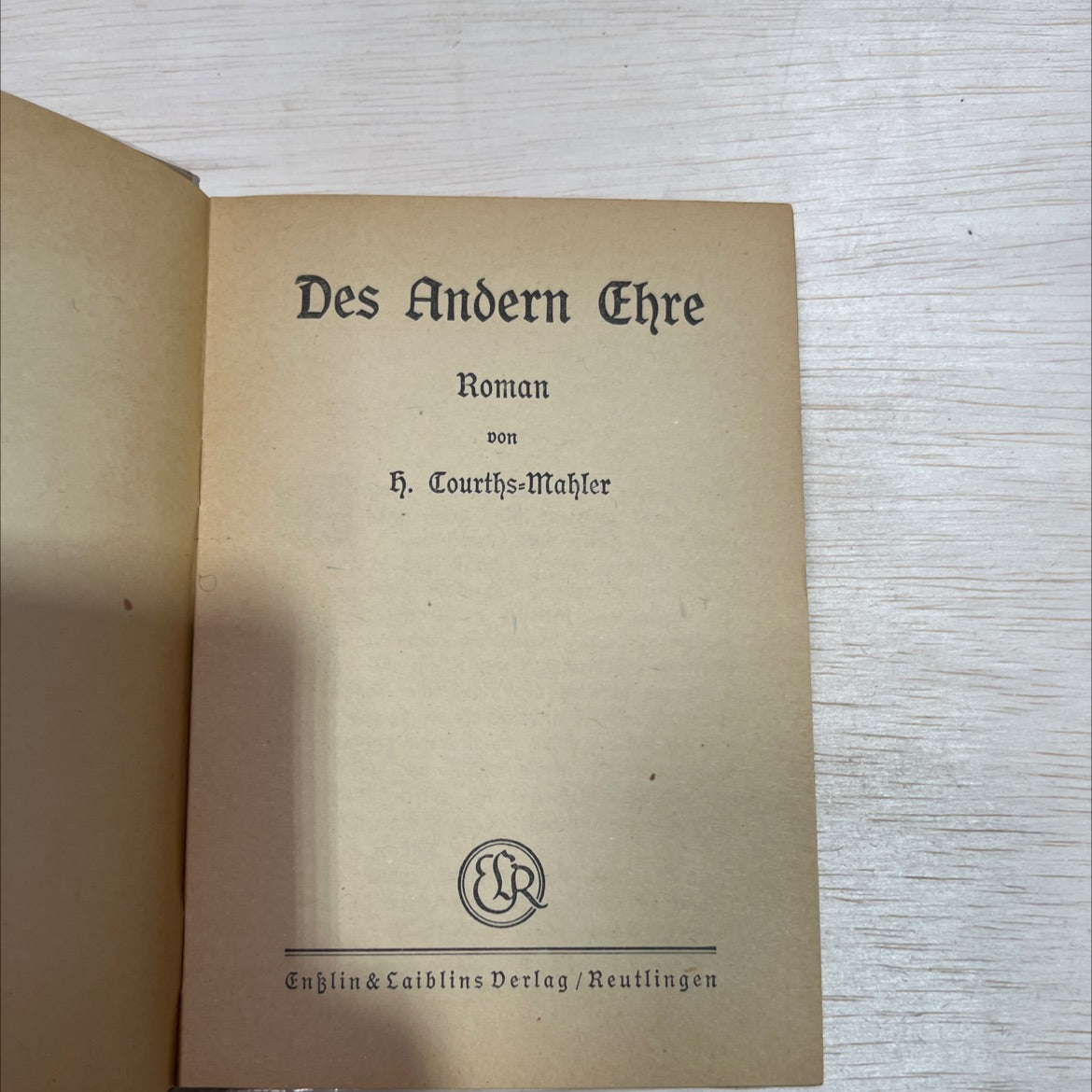 des andern ehre book, by h. courths mahler, 1929 Hardcover image 2
