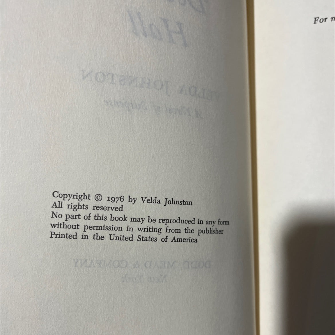 deveron land hall book, by velda johnston, 1976 Hardcover image 3