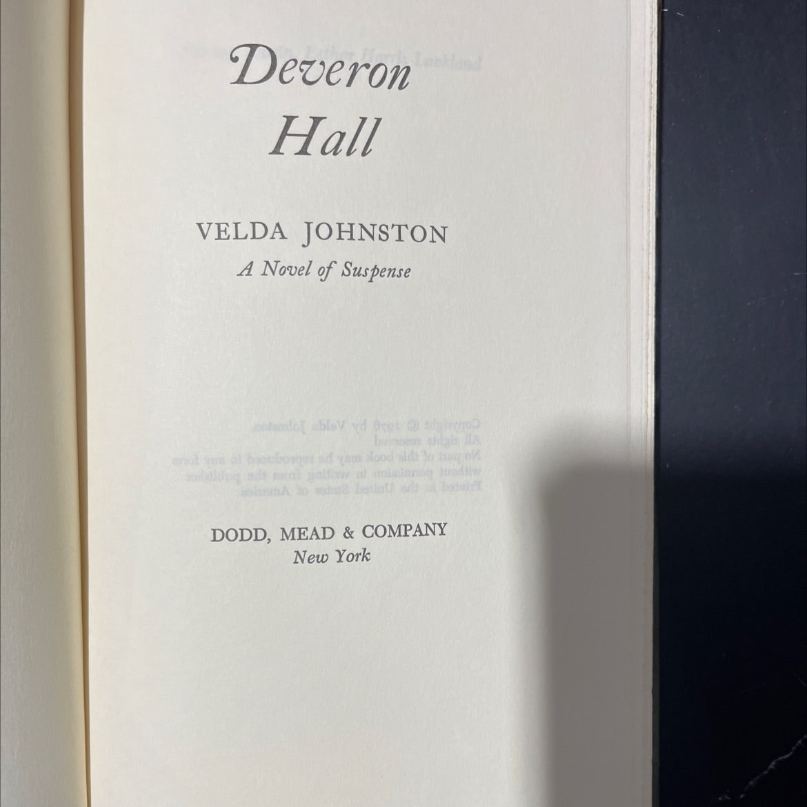 deveron land hall book, by velda johnston, 1976 Hardcover image 2