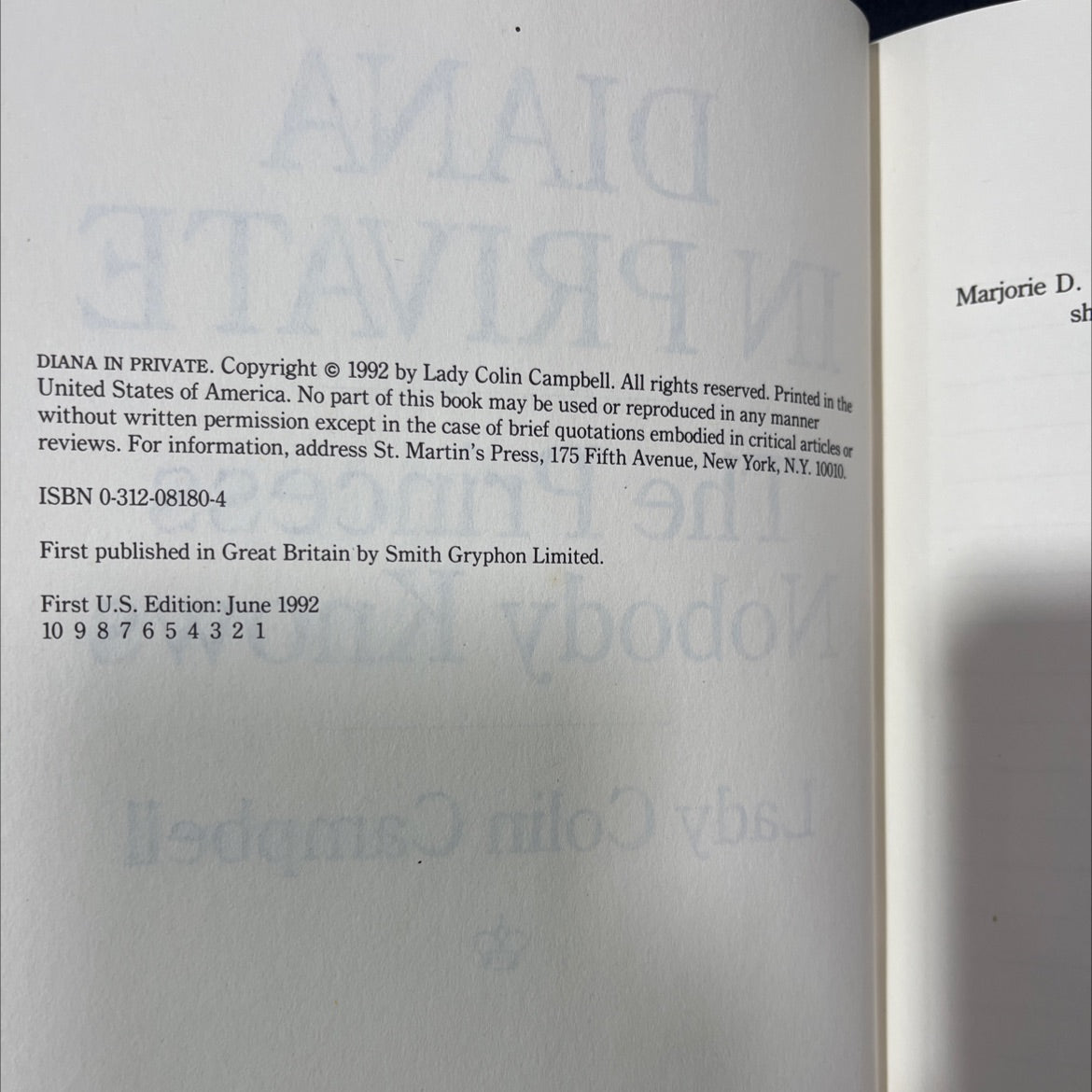 diana in private the princess nobody knows book, by Lady Colin Campbell, 1992 Hardcover image 3