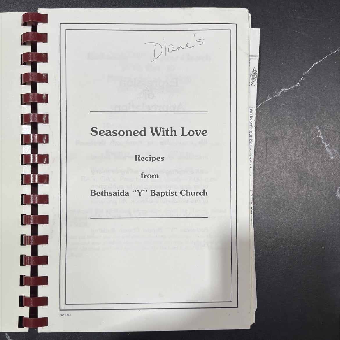 diane's seasoned with love recipes from bethsaida \"y\" baptist church book, by unknown, 2000 Paperback image 2