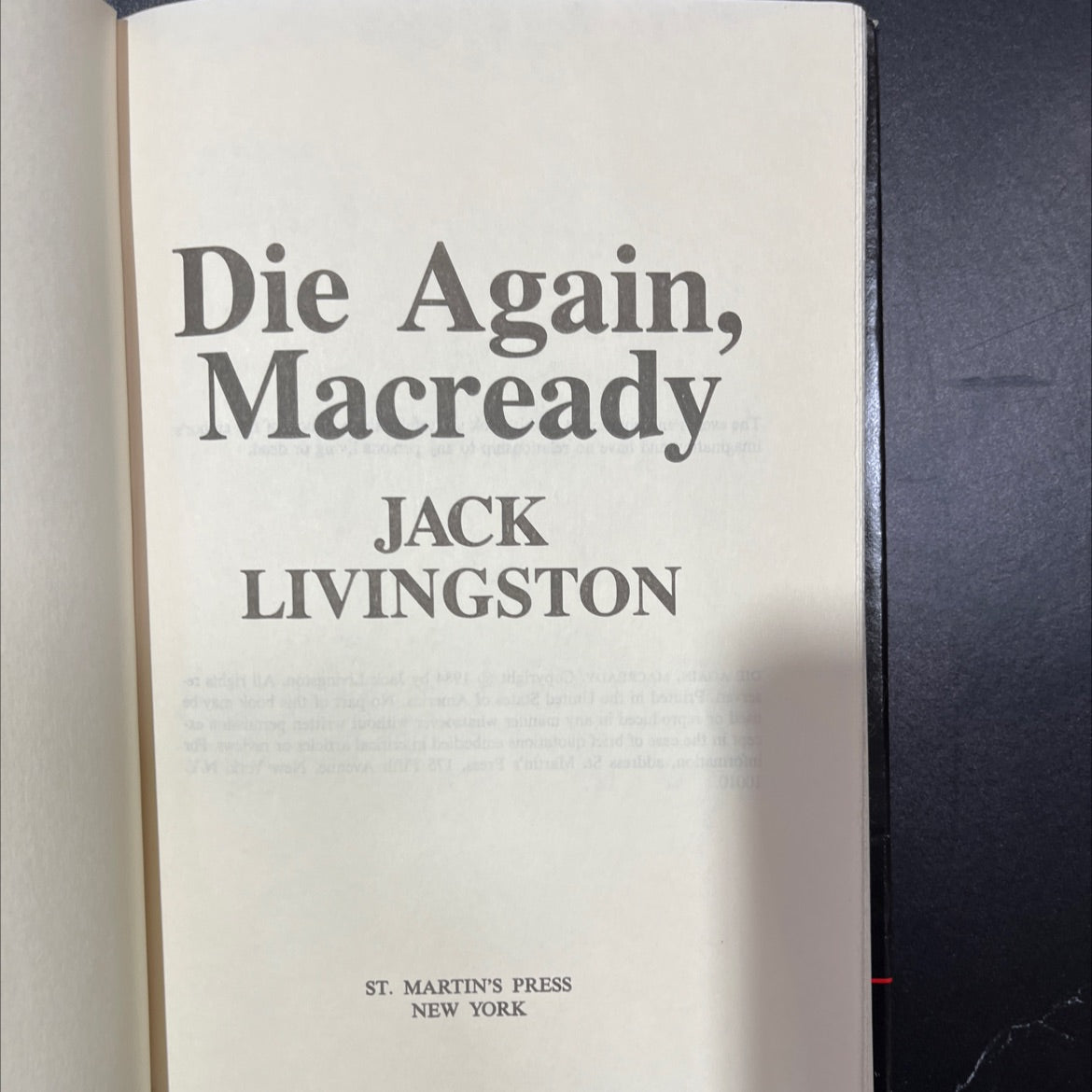 die again, macready book, by jack livingston, 1984 Hardcover, Vintage image 2