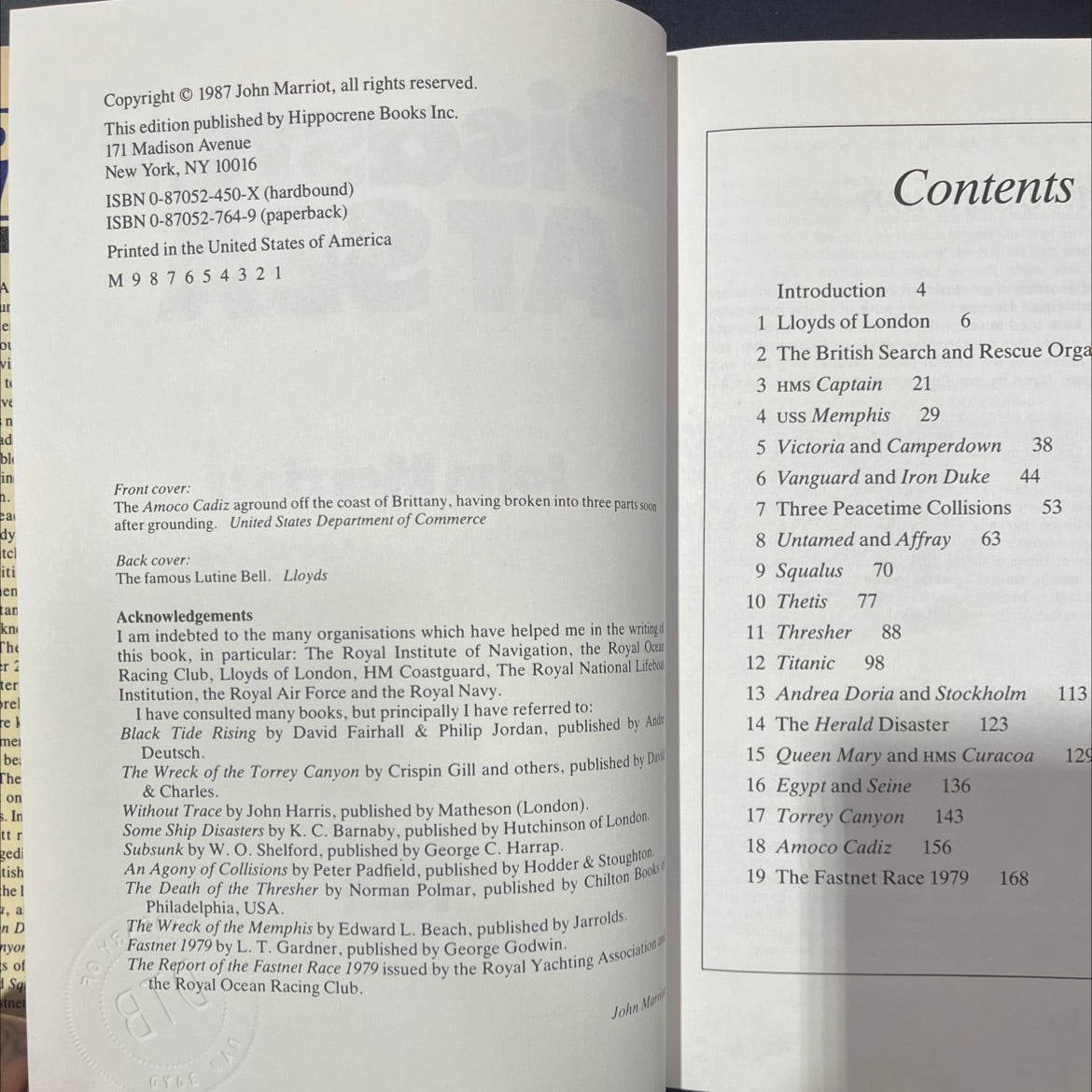 disaster at sea book, by John Marriott, 1987 Hardcover image 3