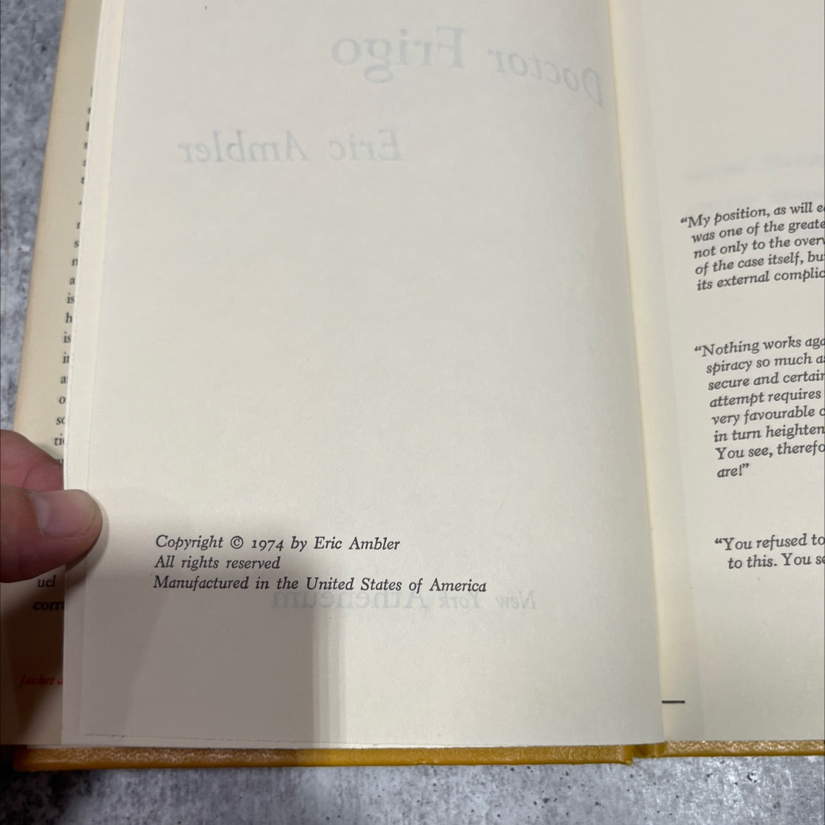 doctor frigo book, by eric ambler, 1974 Hardcover image 3