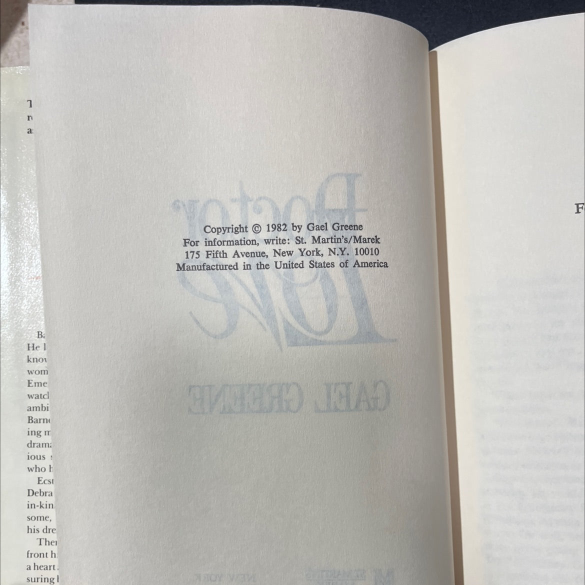 doctor love book, by gael greene, 1982 Hardcover image 3