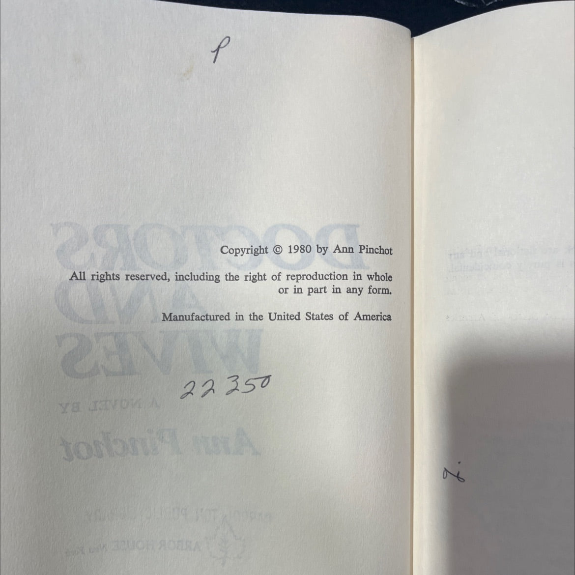 doctors and wives book, by Ann Pinchot, 1980 Hardcover image 3