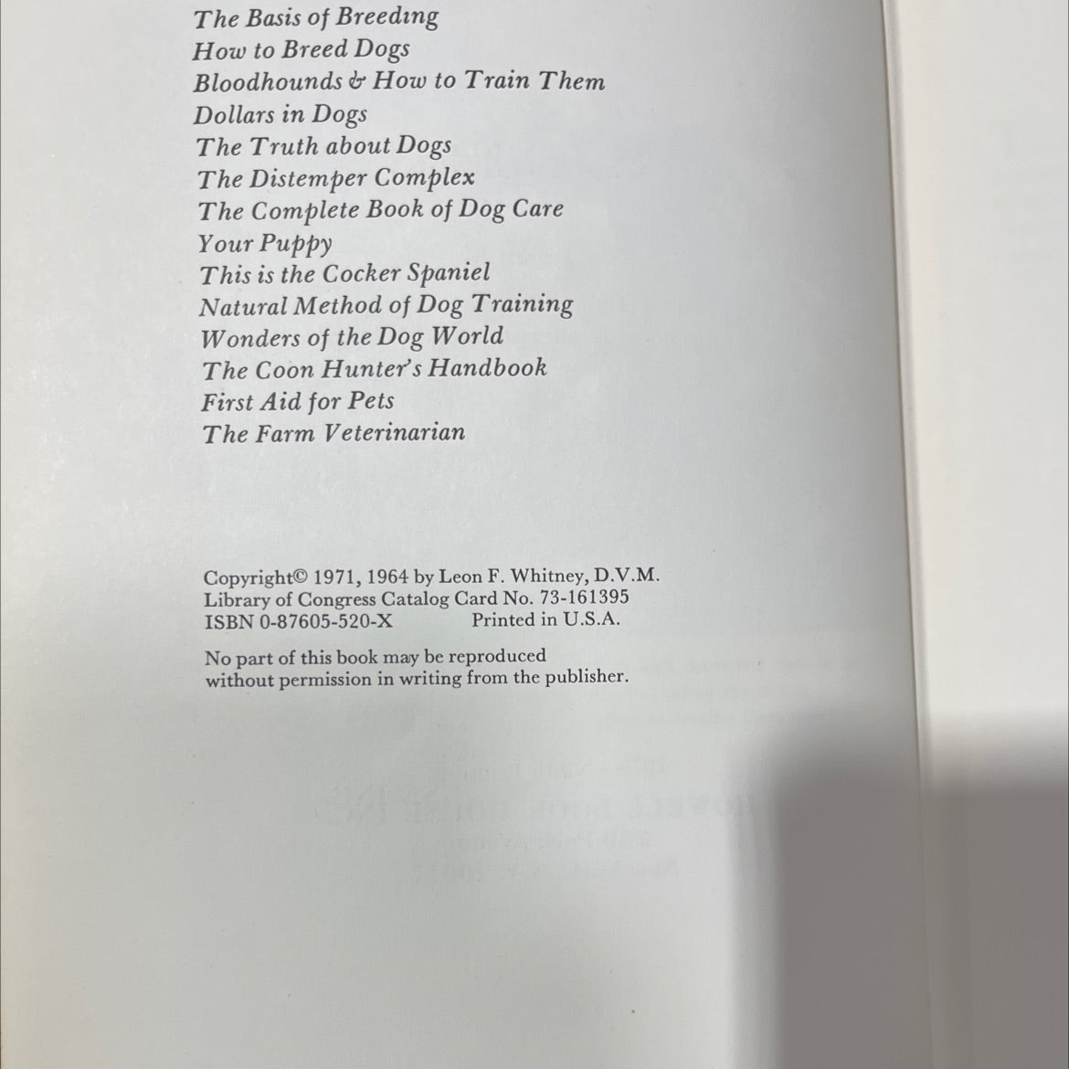 dog psychology the basis of dog training book, by leon f. whitney, d.v.m., 1979 Hardcover image 3