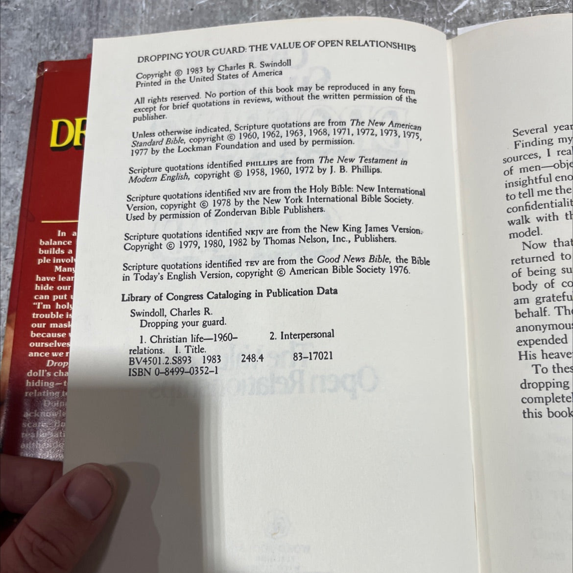 dropping your guard: the value of open relationships book, by Charles R. Swindoll, 1983 Hardcover image 3