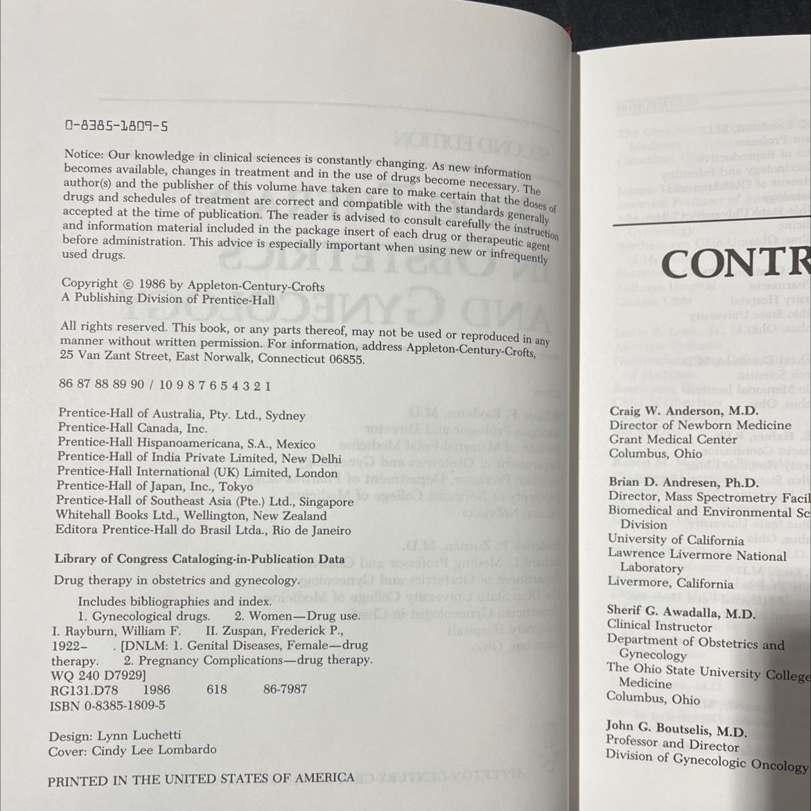 drug therapy in obstetrics and gynecology book, by William F. Rayburn, Frederick P. Zuspan, 1986 Hardcover image 3