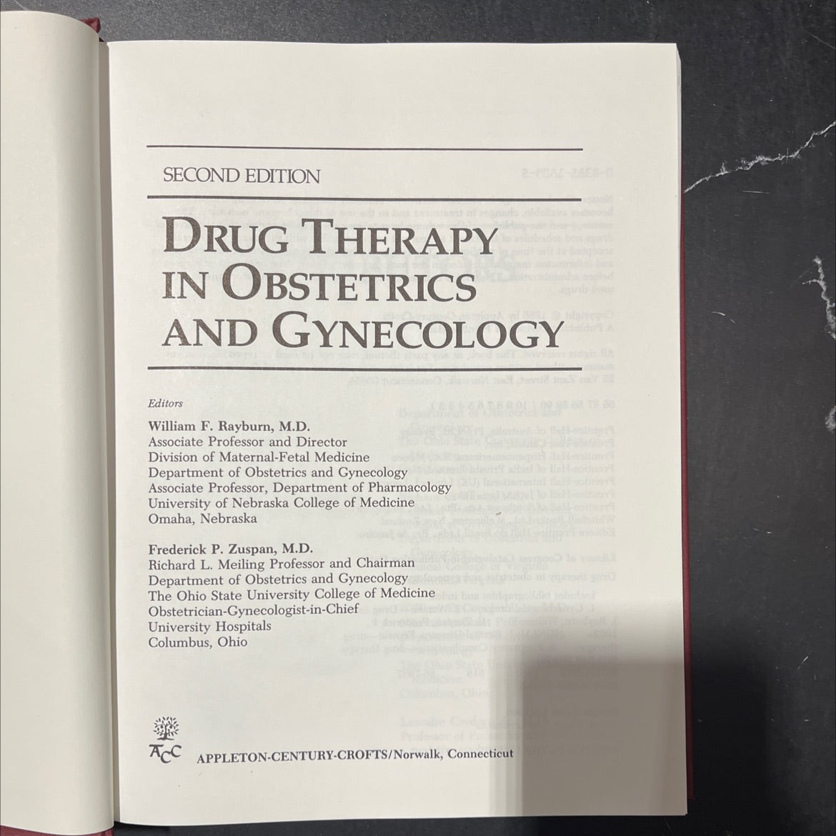 drug therapy in obstetrics and gynecology book, by William F. Rayburn, Frederick P. Zuspan, 1986 Hardcover image 2