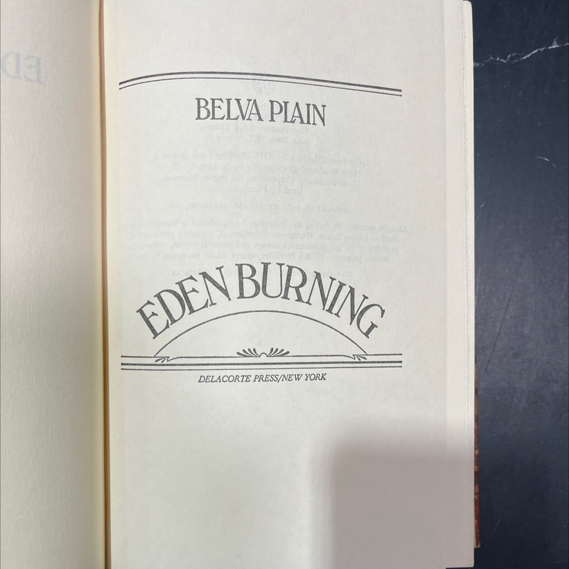 eden burning book, by belva plain, 1982 Hardcover image 2