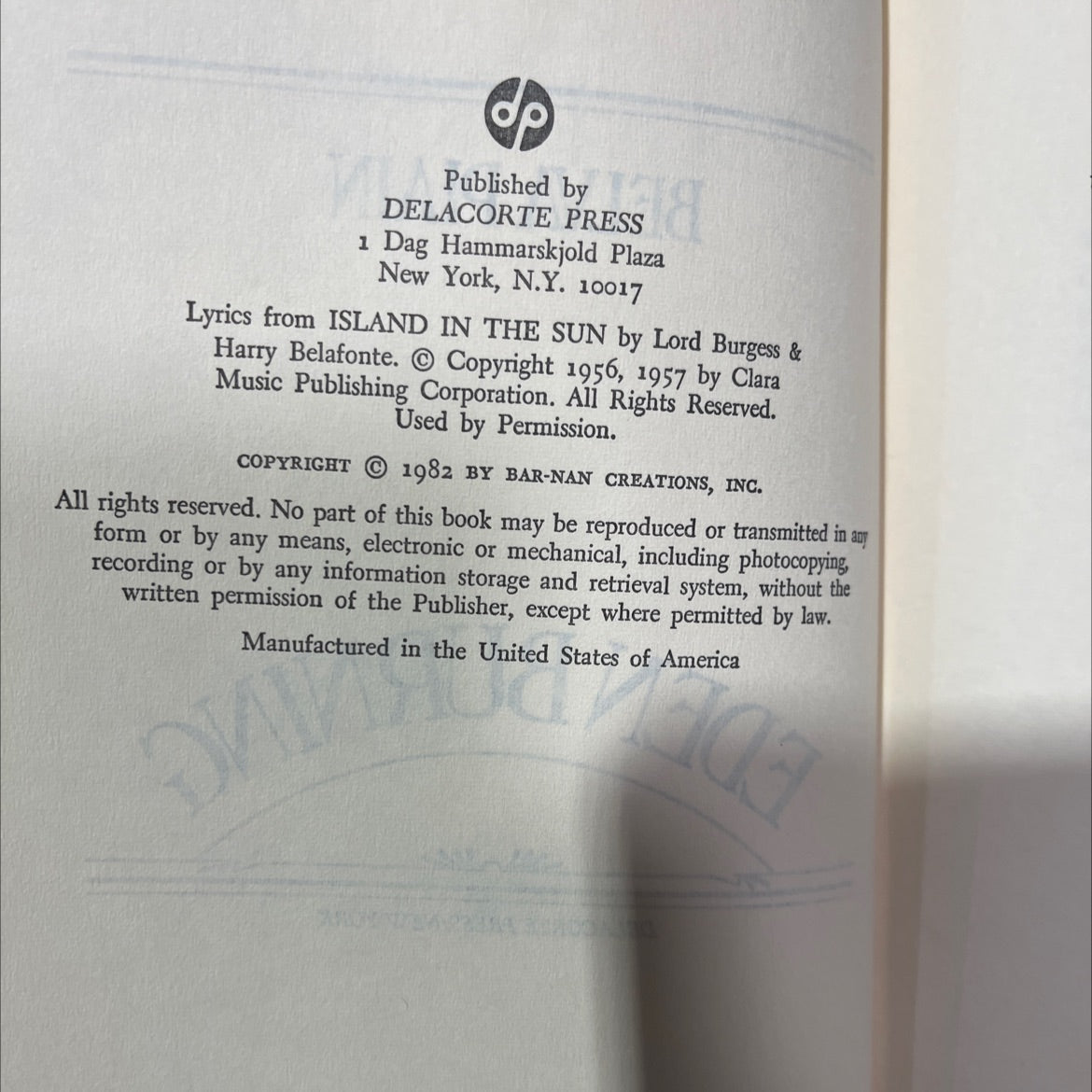 eden burning book, by belva plain, 1982 Hardcover image 3
