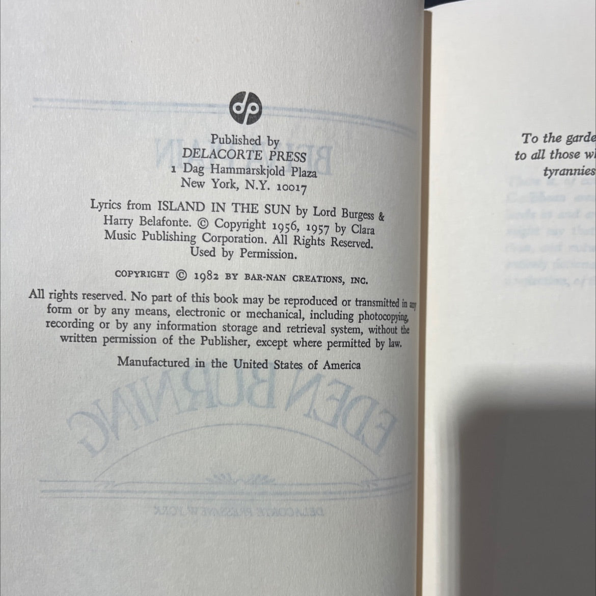 eden burning book, by belva plain, 1982 Hardcover image 3