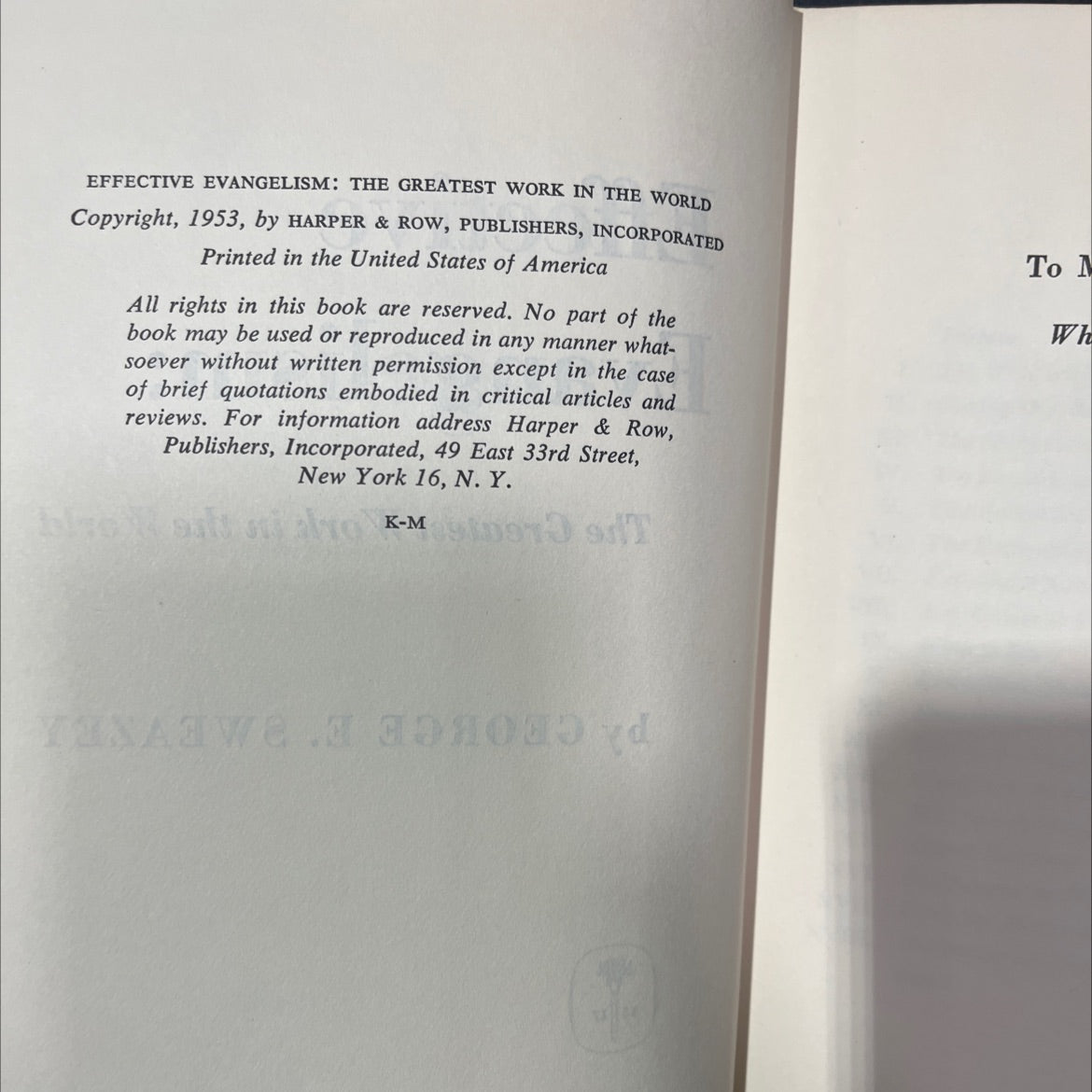 effective evangelism: the greatest work in the world book, by george e. sweazey, 1953 Hardcover image 3