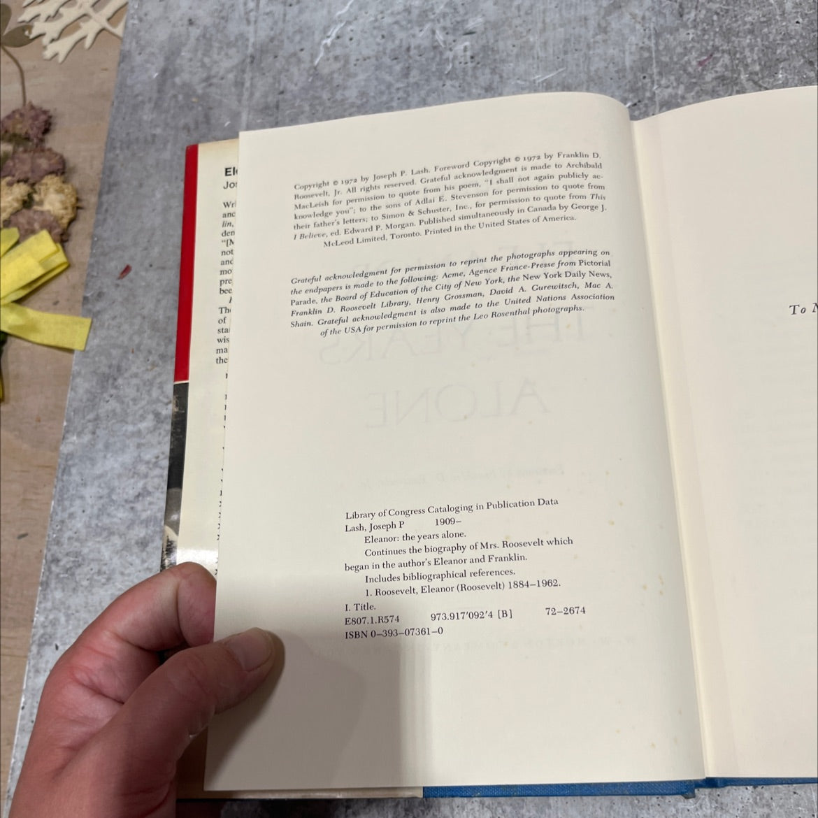 eleanor: the years alone book, by joseph p. lash, 1972 Hardcover image 3