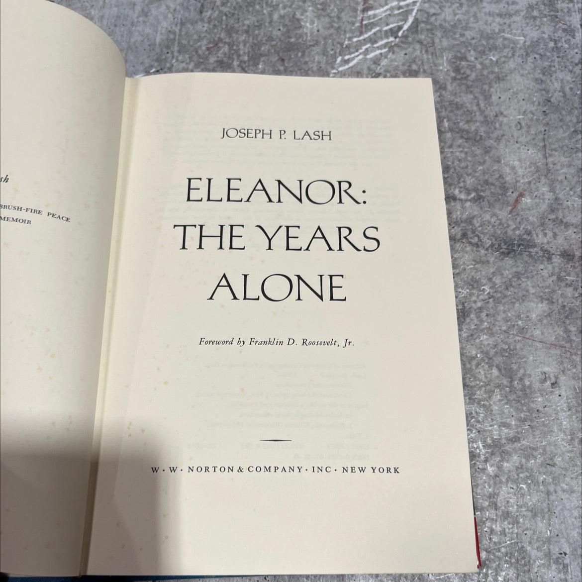 eleanor: the years alone book, by joseph p. lash, 1972 Hardcover image 2