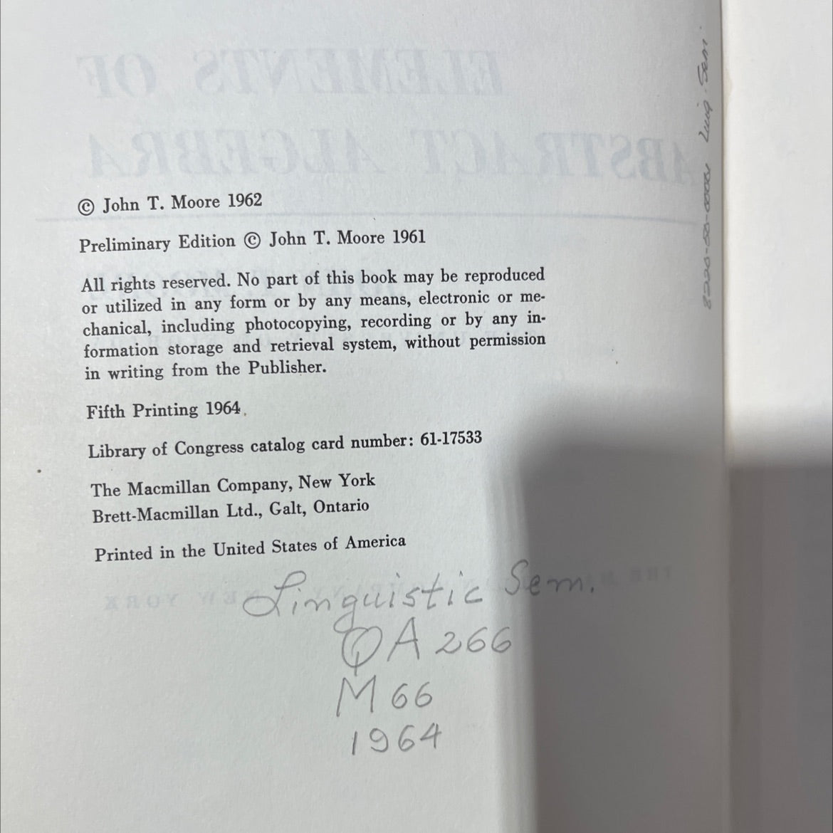 elements of abstract algebra book, by john t. moore, 1964 Hardcover image 3