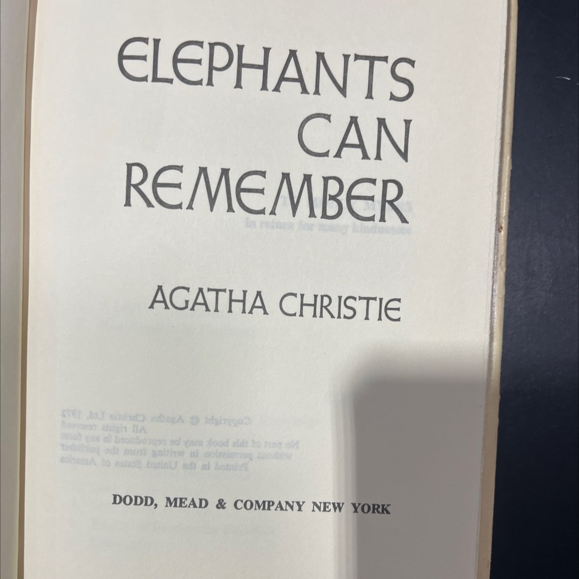 elephants can remember book, by agatha christie, 1972 Hardcover image 2