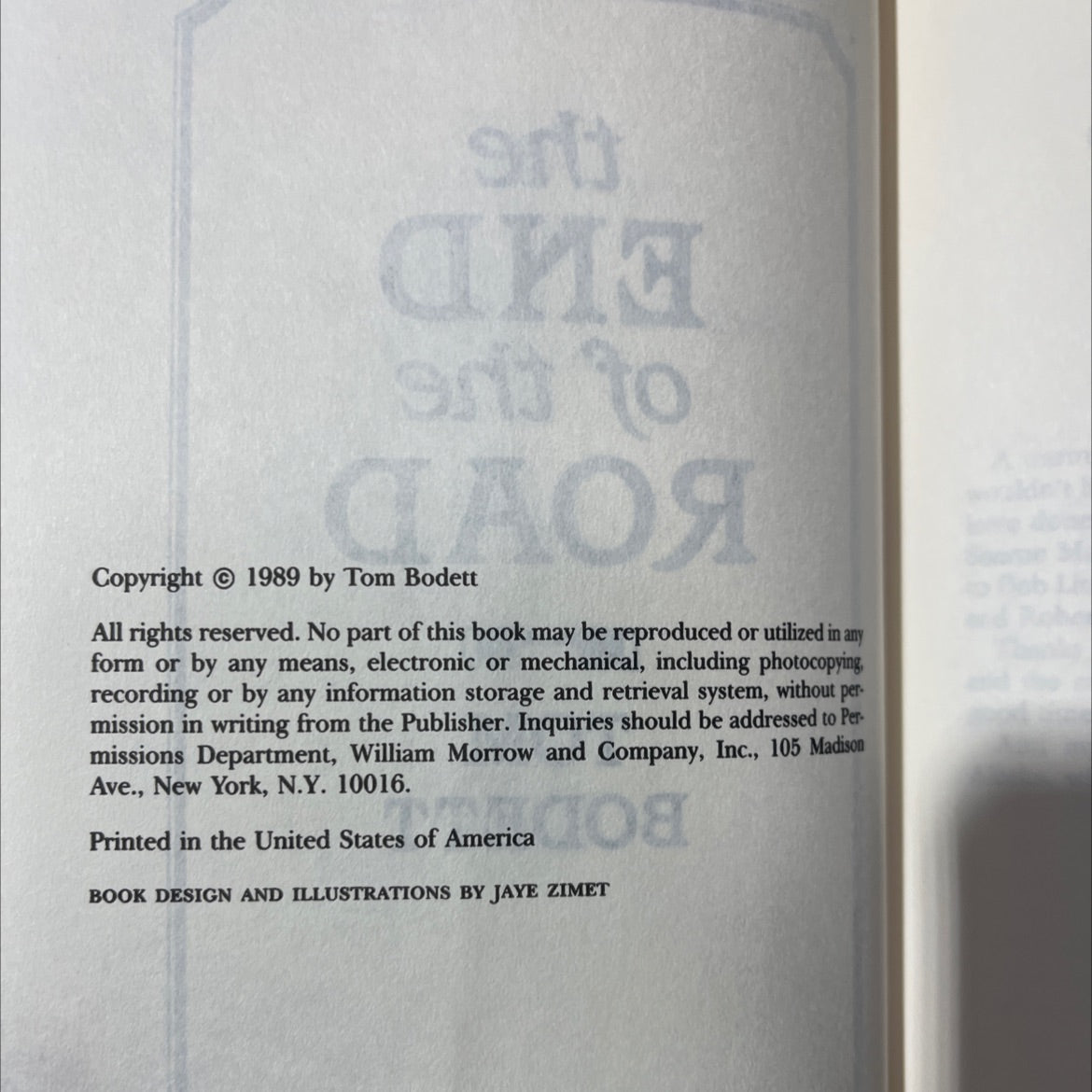 end of the road book, by Tom Bodett, 1989 Hardcover image 3