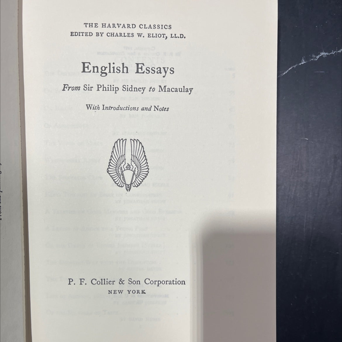 english essays from sir philip sidney to macaulay with introductions and notes book, by charles w. eliot, 1937 Hardcover image 2