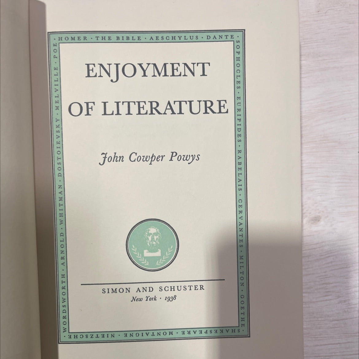 enjoyment of literature book, by john cowper powys, 1938 Hardcover, Antique image 2