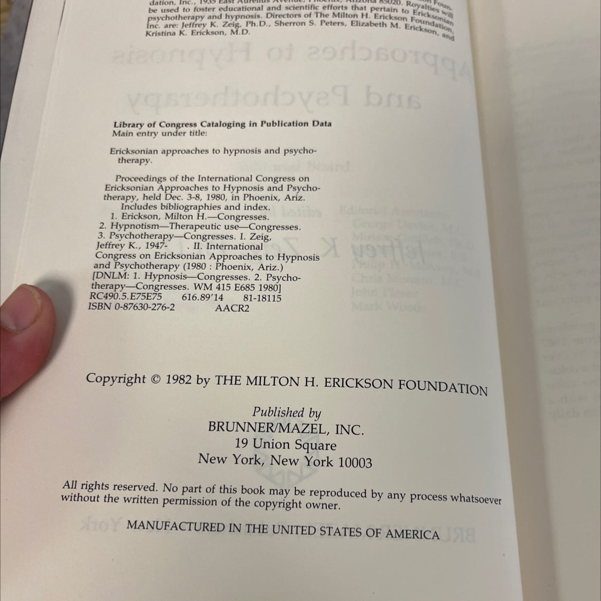 ericksonian approaches to hypnosis and psychotherapy book, by Jeffrey K. Zeig, Ph.D., 1982 Hardcover image 3