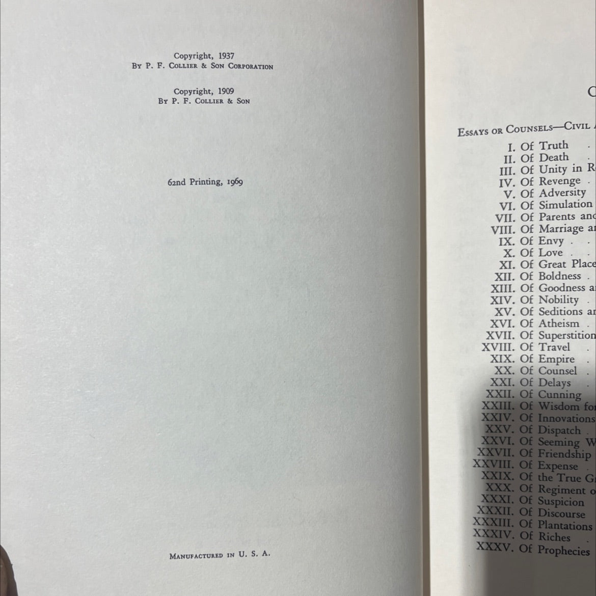 essays, civil and moral and the new atlantis book, by francis bacon, john milton, sir thomas browne, 1937 Hardcover image 3