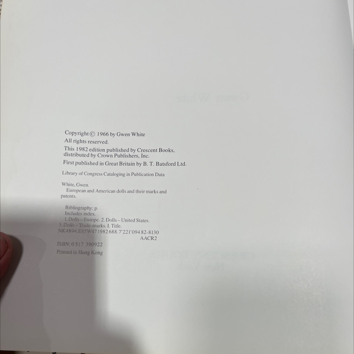 european and american dolls and their marks and patents book, by Gwen White, 1982 Hardcover image 3