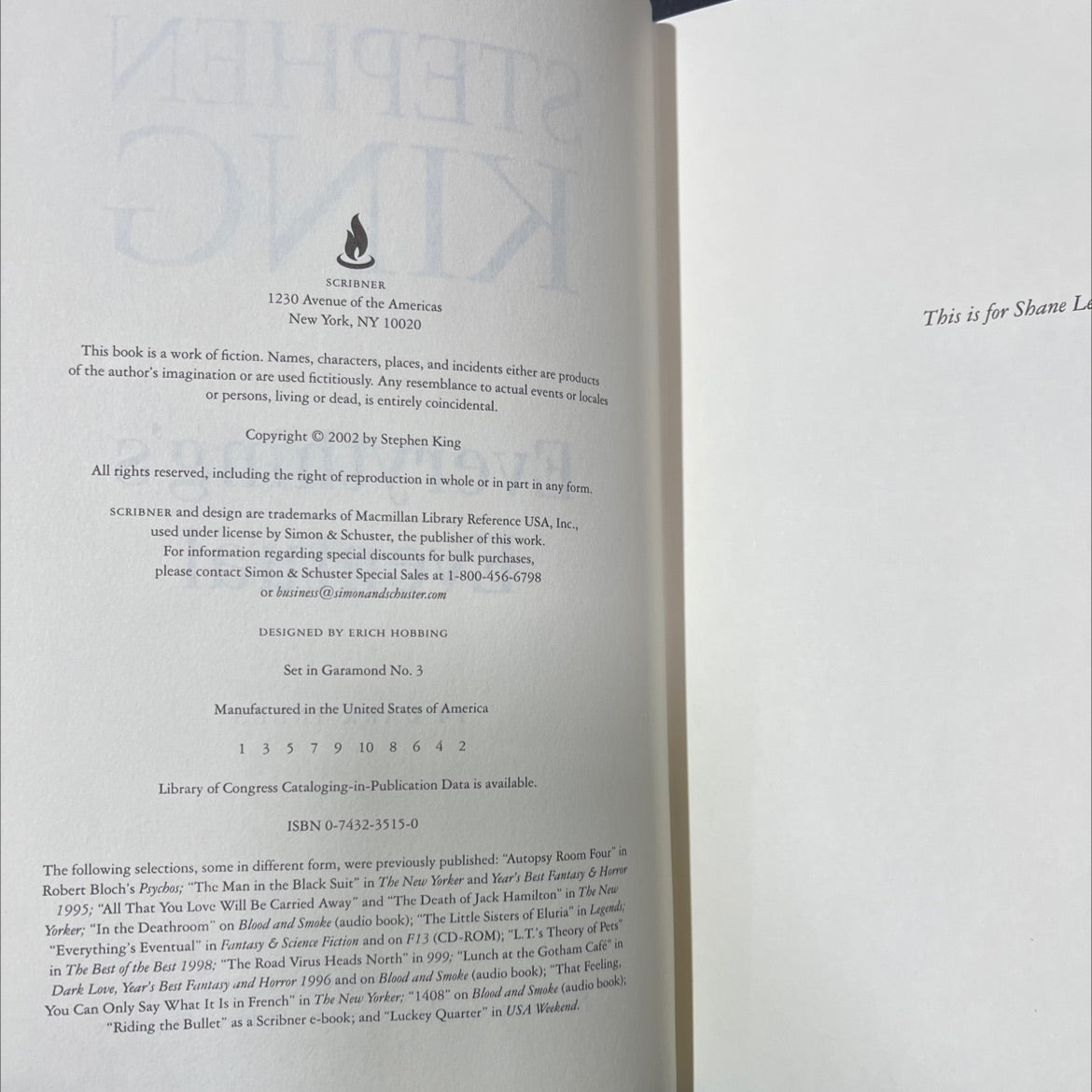 everything's eventual 14 dark tales book, by Stephen King, 2002 Hardcover image 3