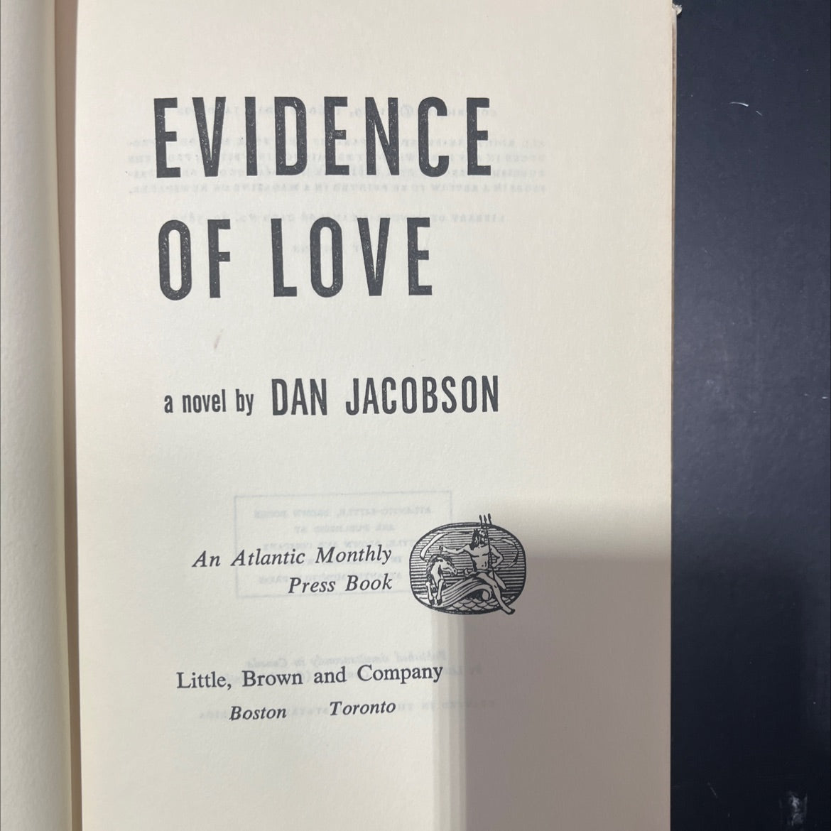 evidence of love book, by dan jacobson, 1960 Hardcover image 2