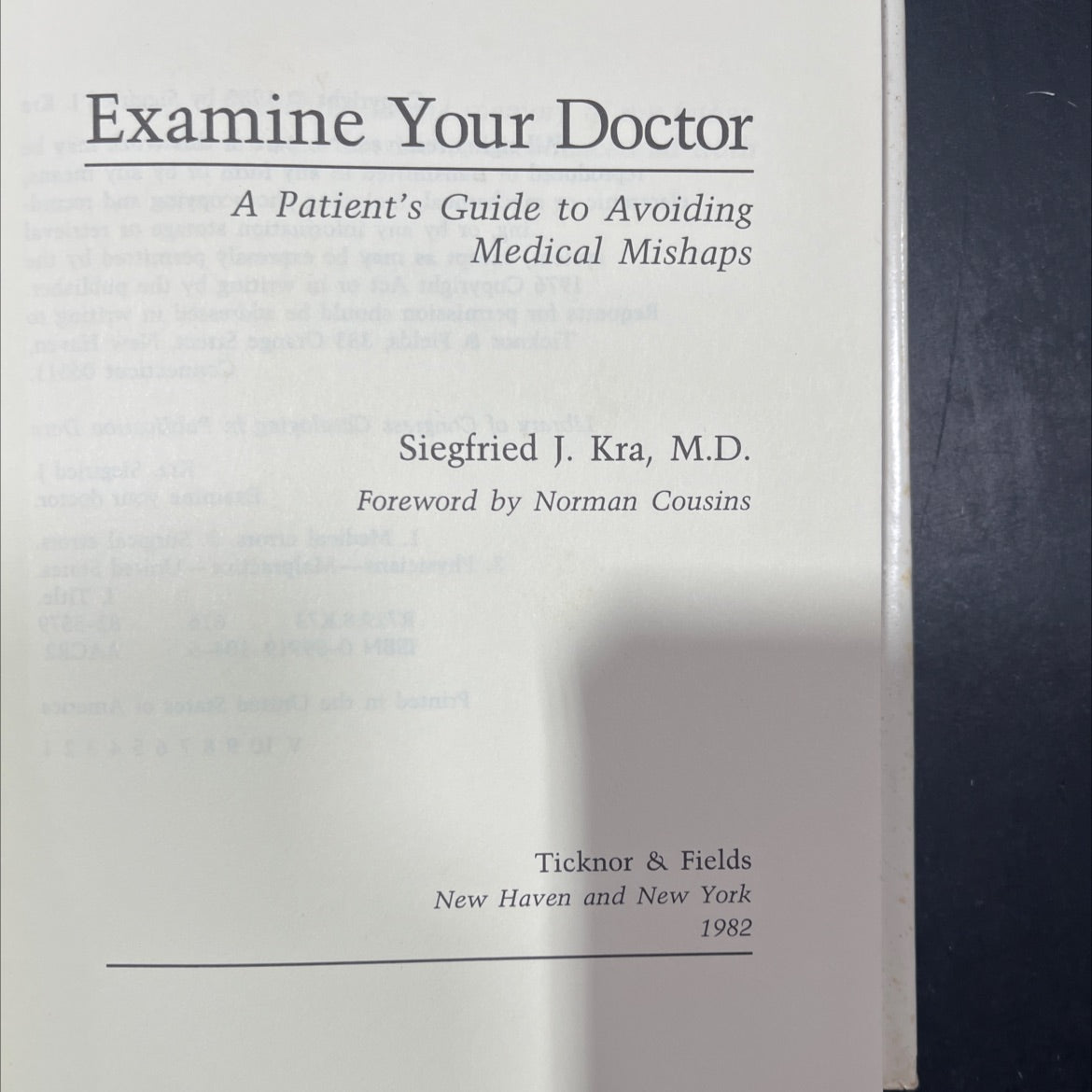 examine your doctor book, by siegfried j. kra, m.d., 1982 Hardcover image 2