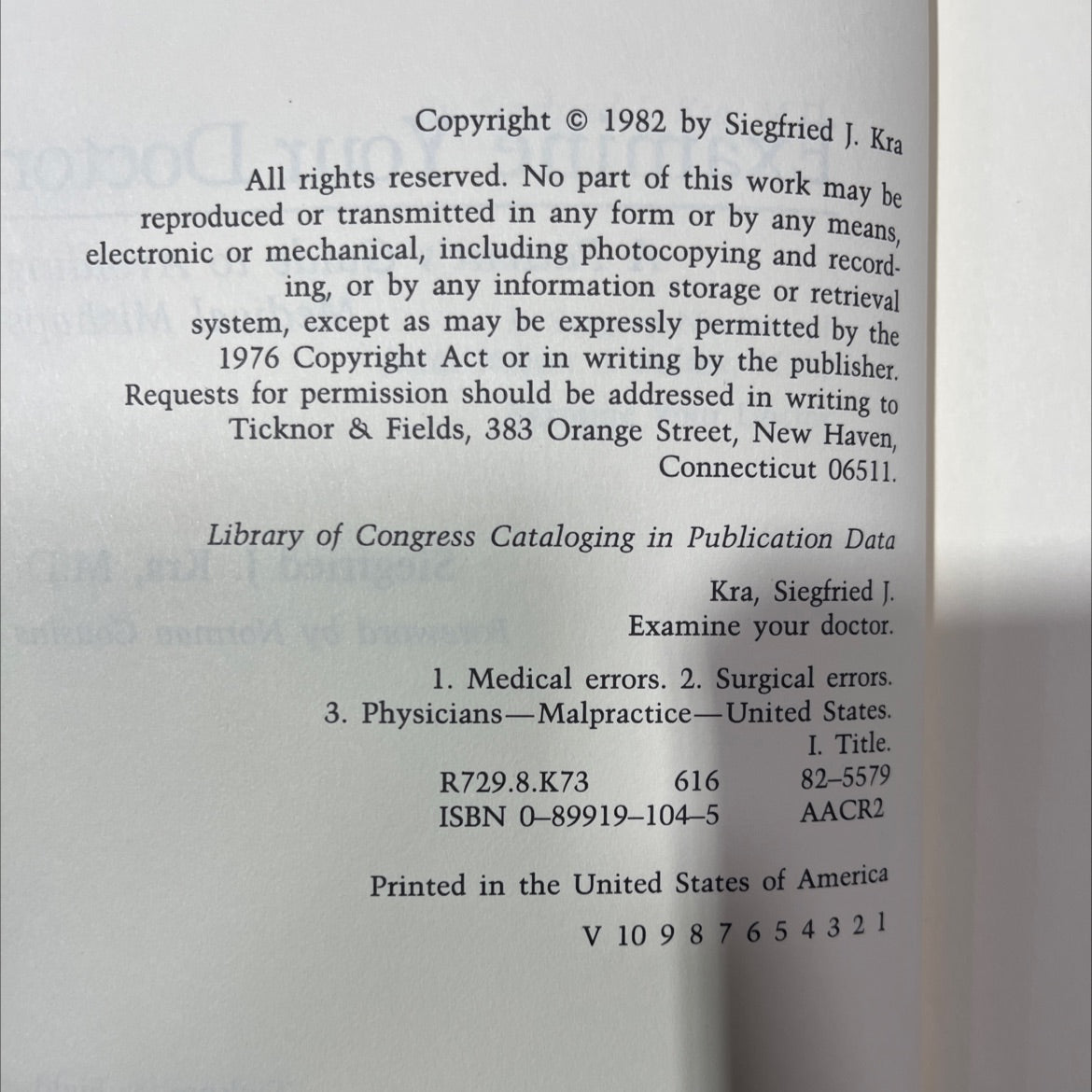 examine your doctor book, by siegfried j. kra, m.d., 1982 Hardcover image 3